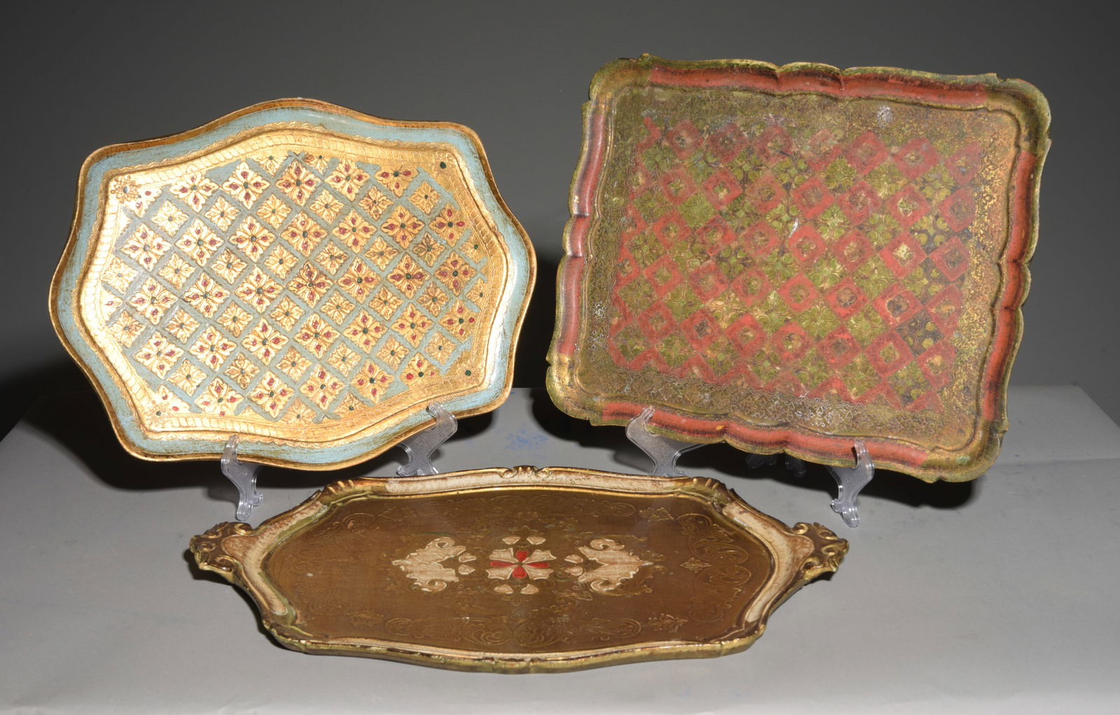 3 Assorted French Florentine Platters / Trays: 3 Assorted French Florentine Platters / Trays - 1 in tall x 18 x 15