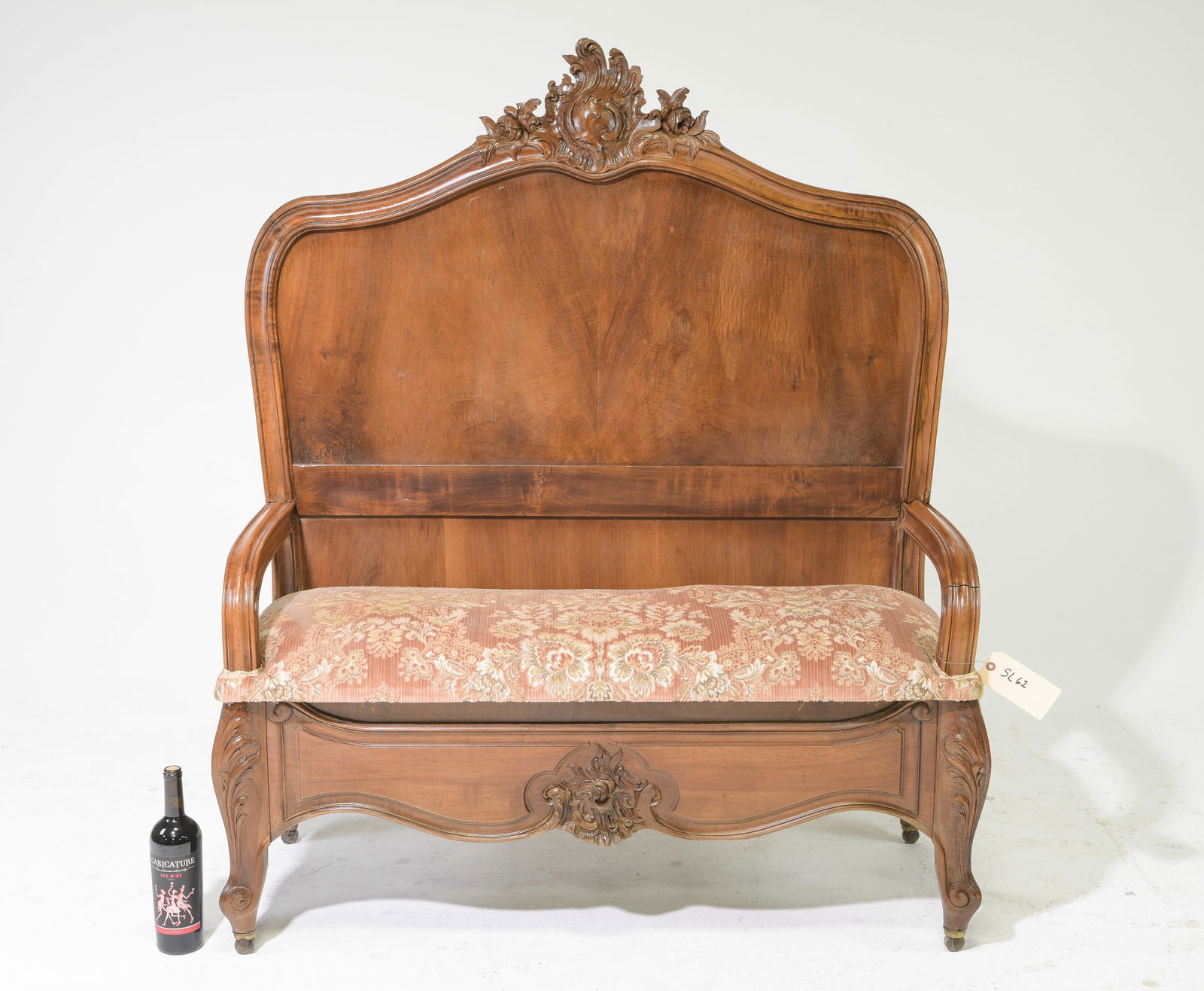 French Walnut Upholstered Hall Bench (1 of 5)