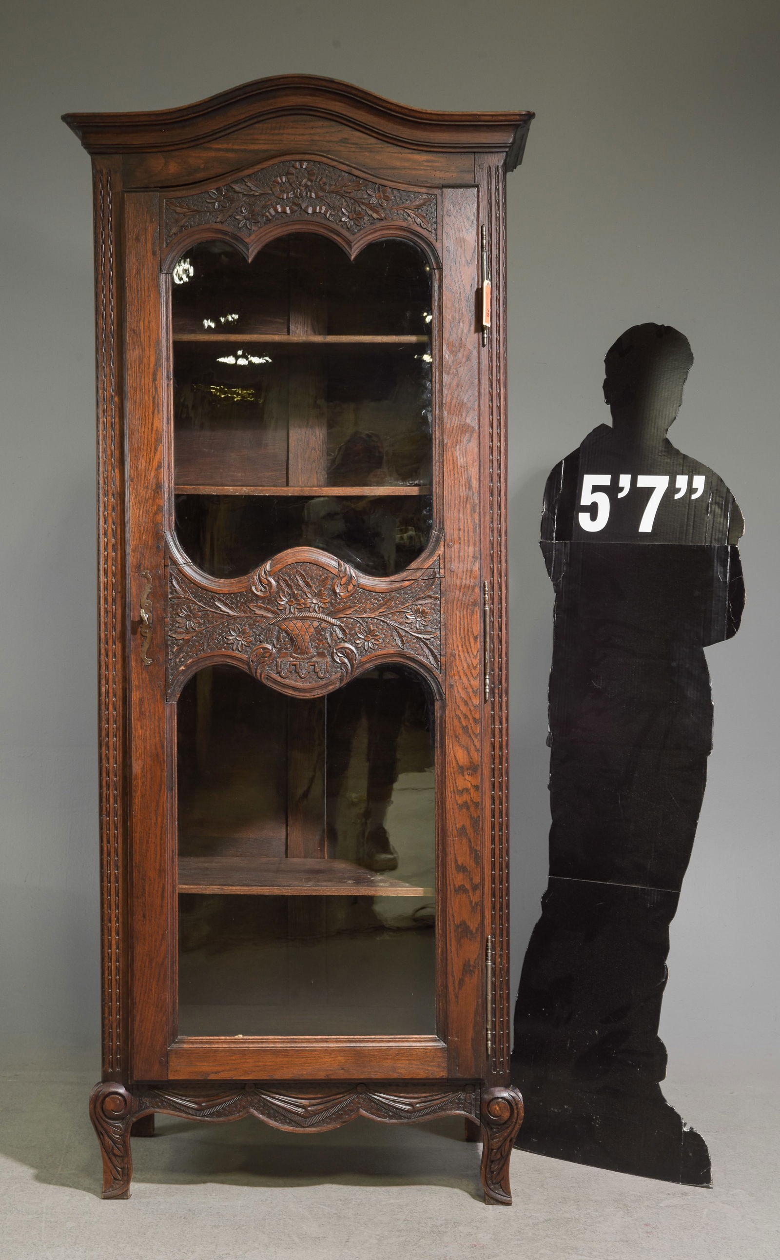 Louis XV Style Oak Vitrine / Cupboard: French Louis XV Style Oak Vitrine / Cupboard - 81.5 in tall x 24 x 18