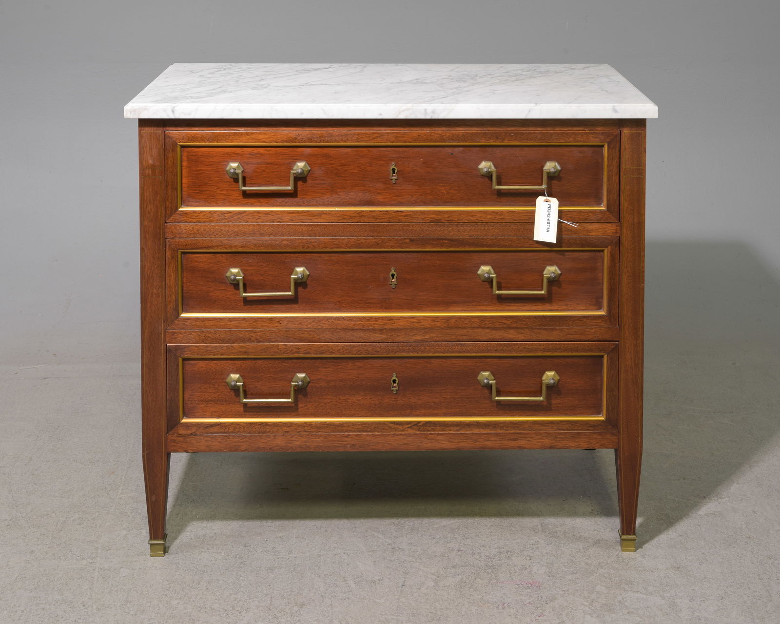 Louis XVI Style White Marble Top 3 Drawer Chest (1 of 5)