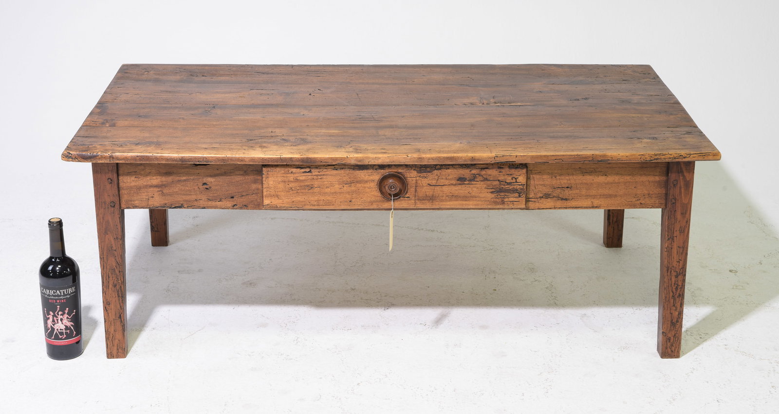 French Rustic Poplar Coffee Table with Drawer: French Rustic Poplar Coffee Table with Drawer - 18 in tall x 51 x 27.5