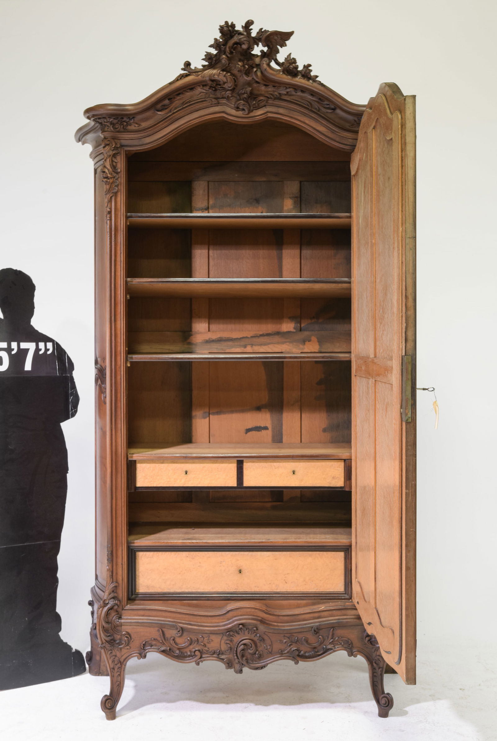 Louis XV Style Mirror Door Walnut Armoire - 2