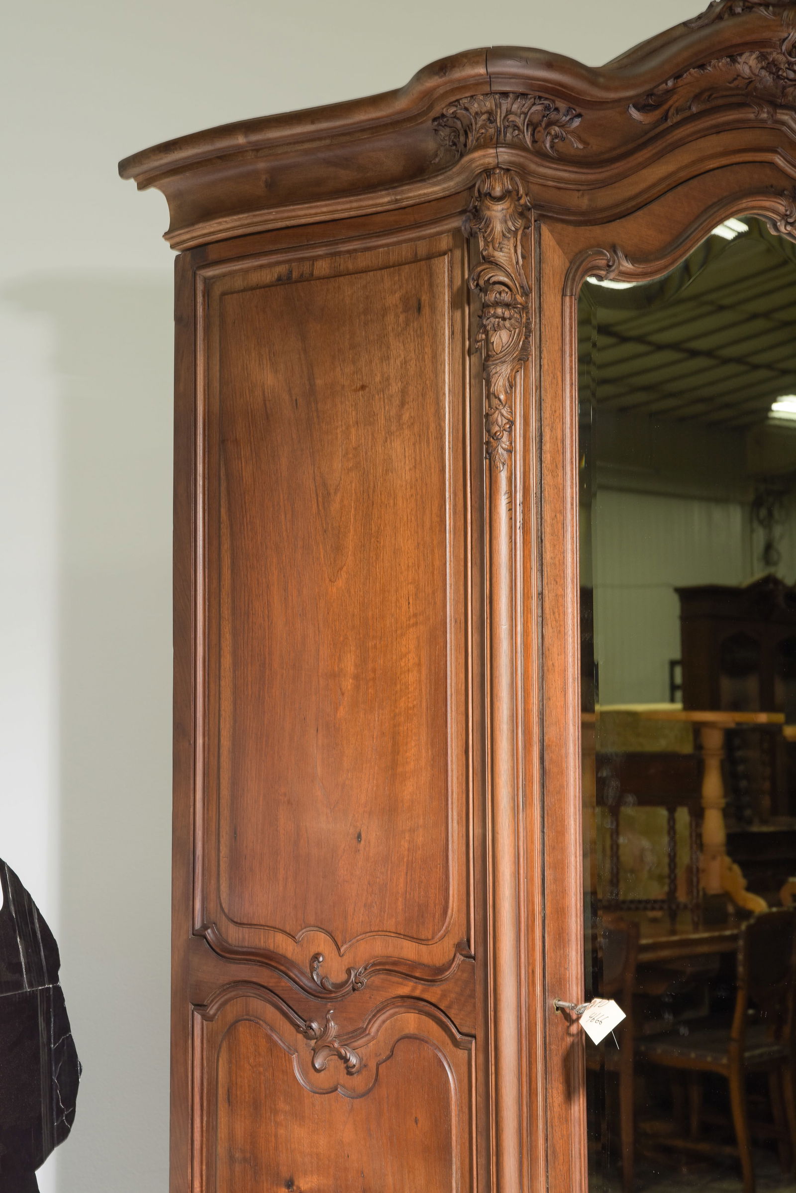 Louis XV Style Mirror Door Walnut Armoire - 5