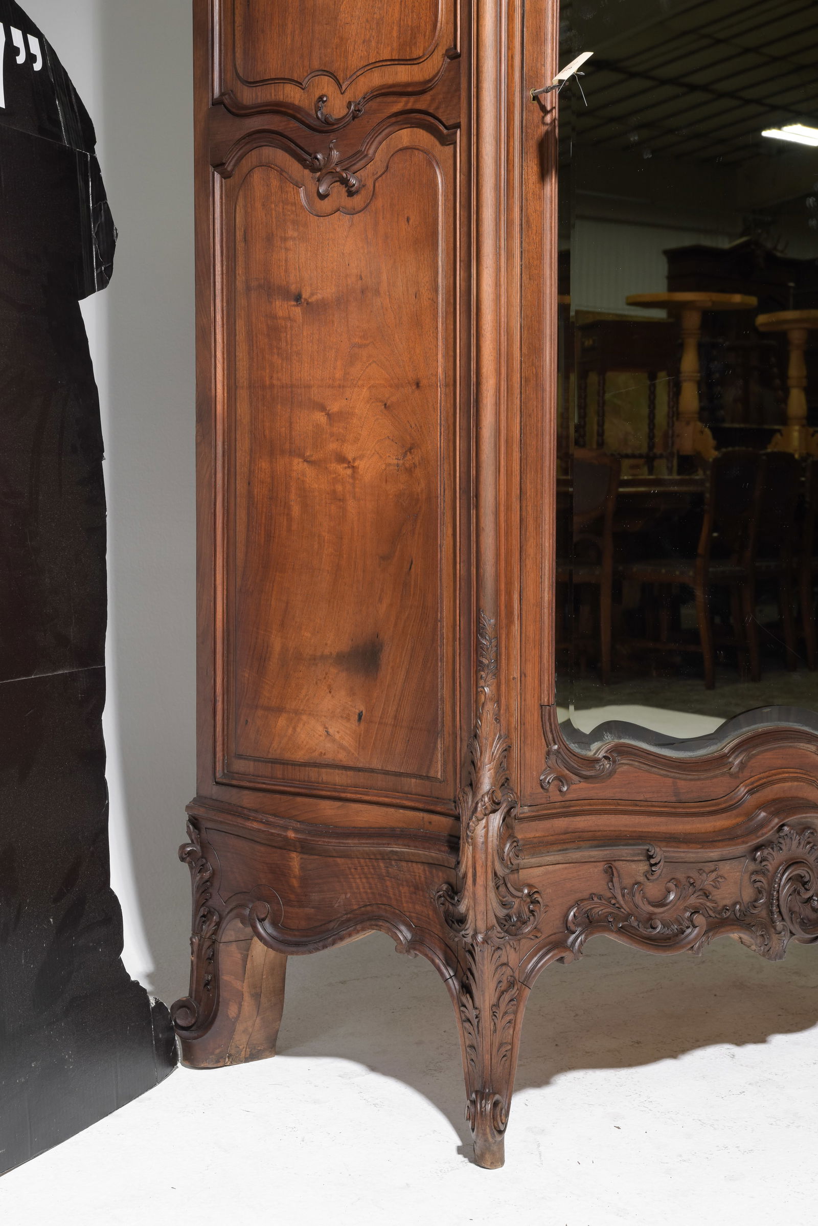 Louis XV Style Mirror Door Walnut Armoire - 6