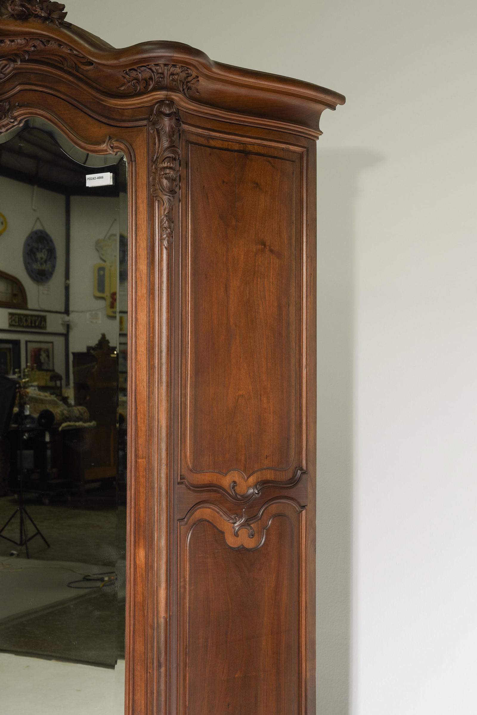 Louis XV Style Mirror Door Walnut Armoire - 7