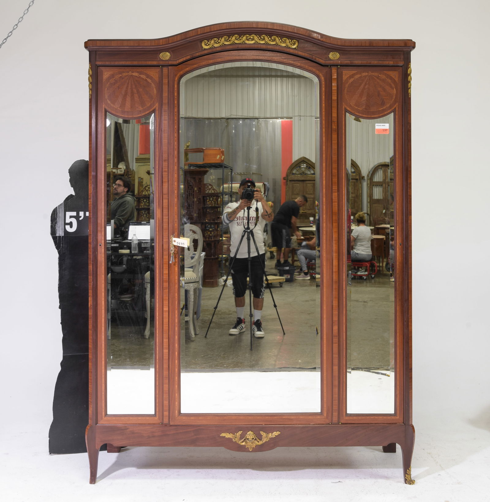 Louis XV Style Triple Mirror Door Armoire: French Louis XV Style Triple Mirror Door Mahogany Armoire - 92 in tall x 66 x 20