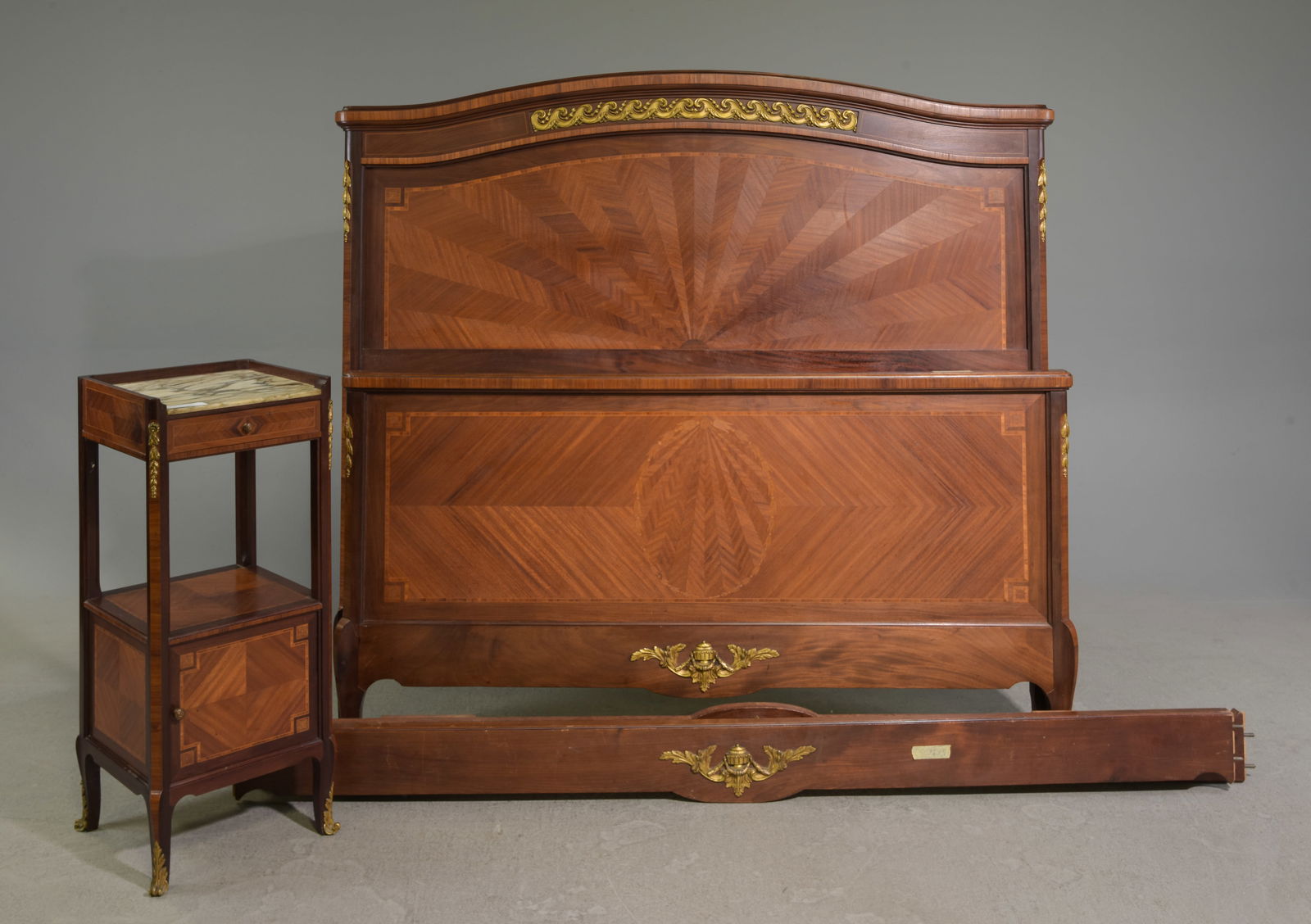Louis XV Style Mahogany Bed with Rails & Nightstand (1 of 4)