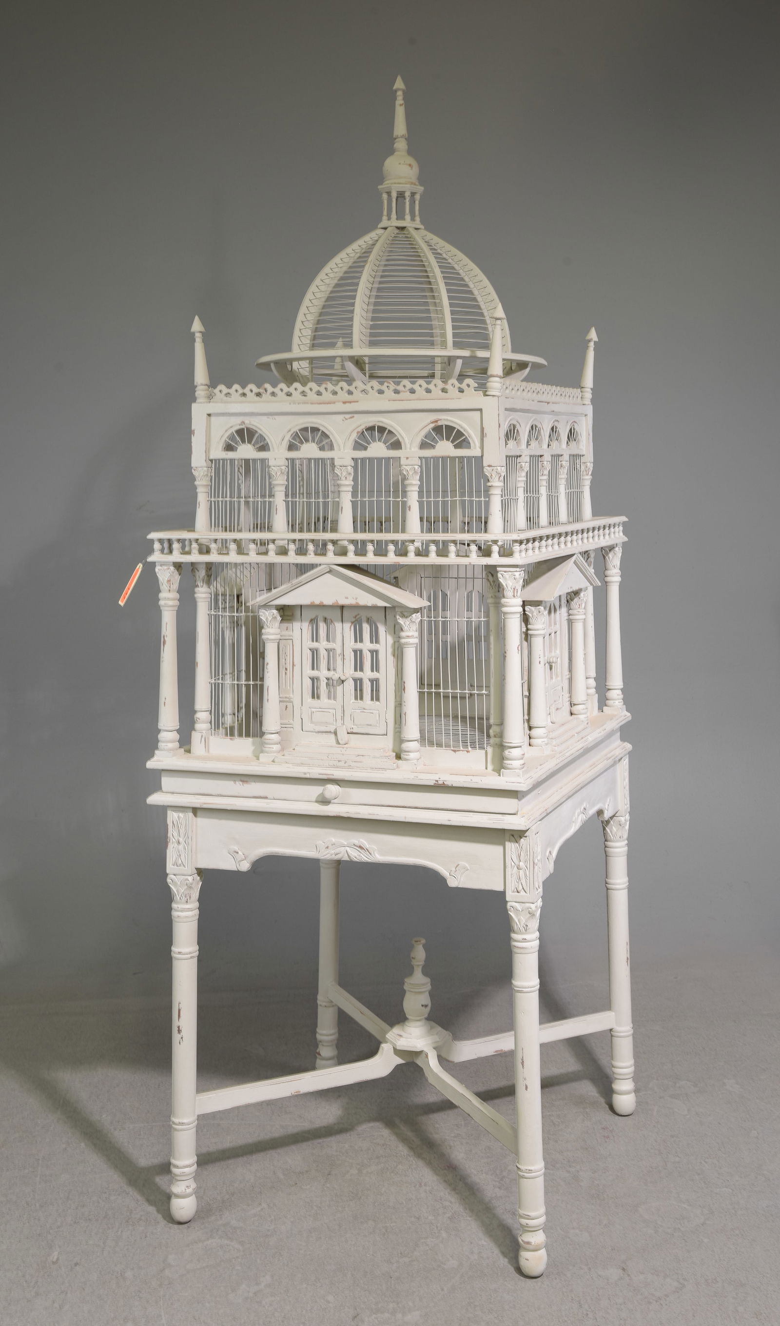 Manor Style White Painted Bird Cage with Pull Out Tray: Manor Style White Painted Bird Cage with Pull Out Tray - 84 in tall x 28 x 28 - This will break down for easier transport