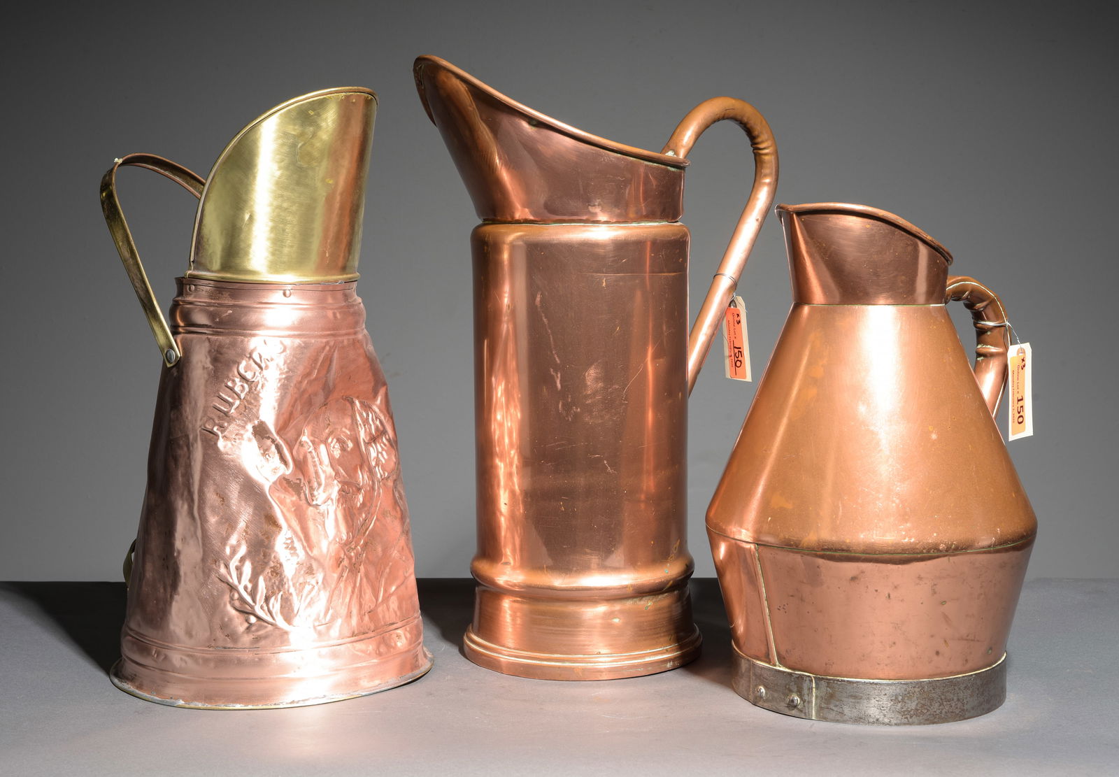 3 French Copper Jugs / Pitchers (1 of 5)