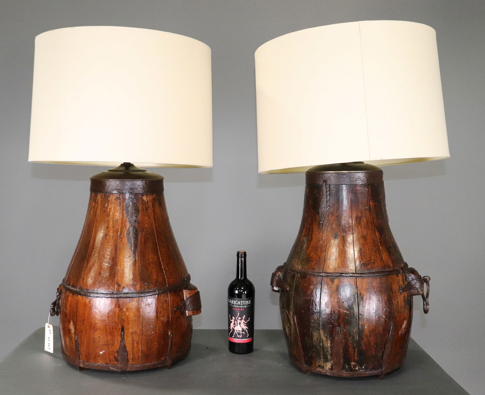 2 Antique Oak Grain Barrel Lamps (1 of 5)