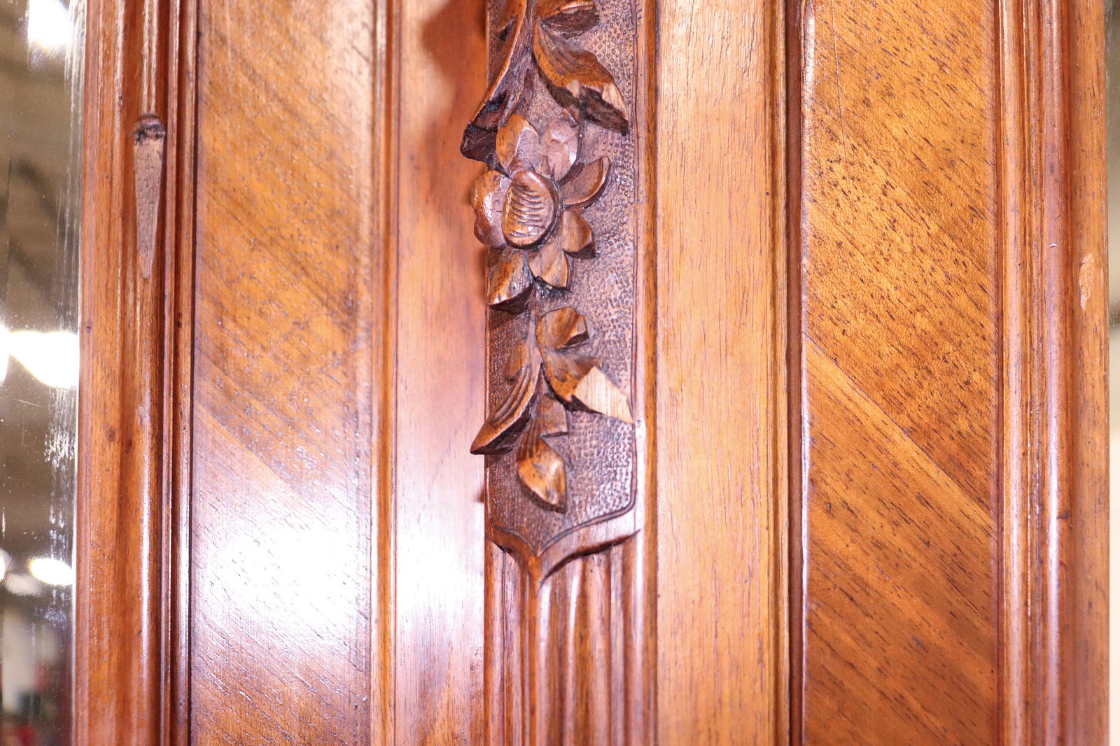 Louis XV Style Triple Mirror Door Walnut Armoire - 10