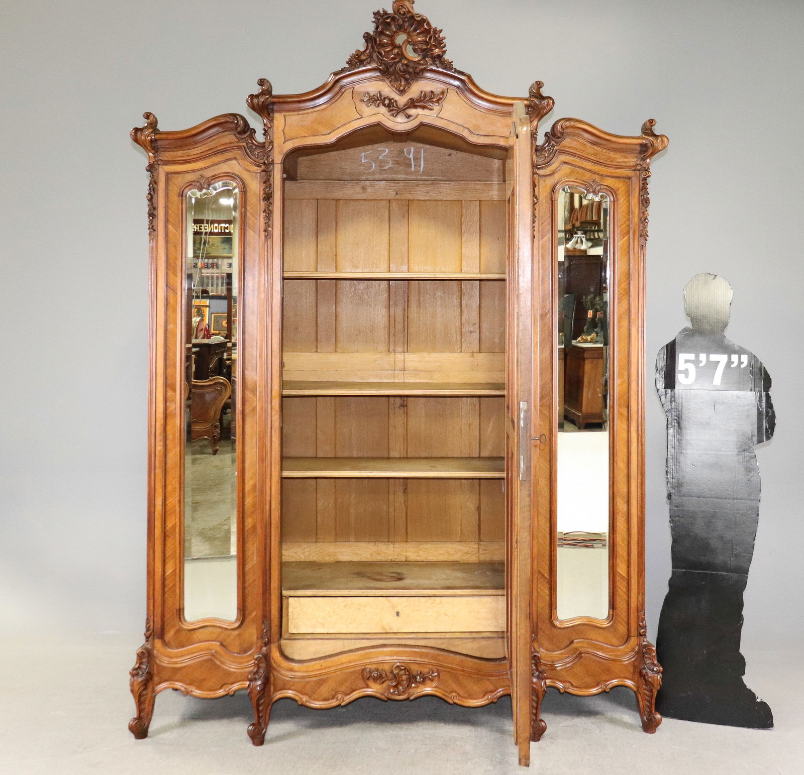 Louis XV Style Triple Mirror Door Walnut Armoire - 2