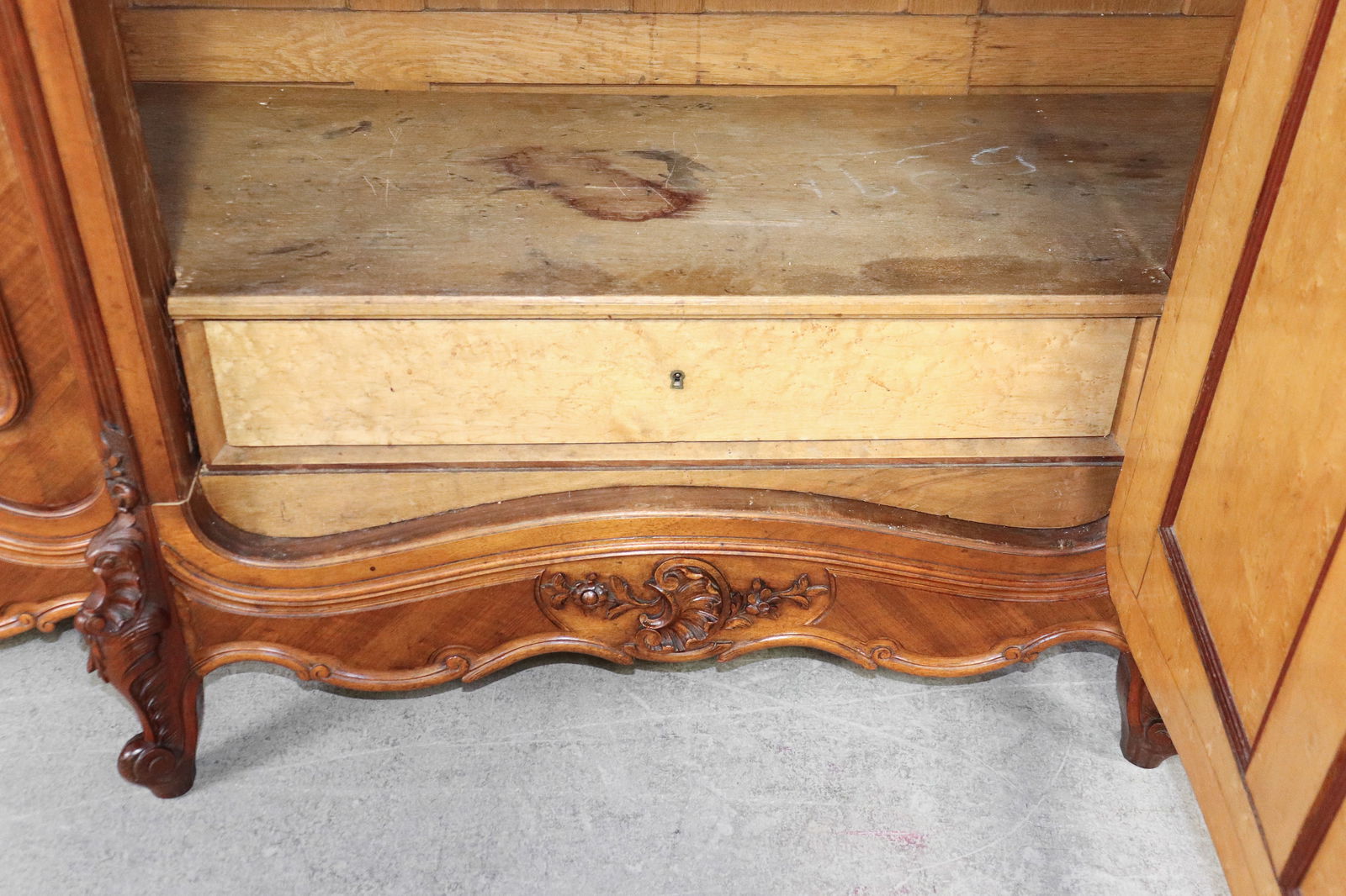 Louis XV Style Triple Mirror Door Walnut Armoire - 3