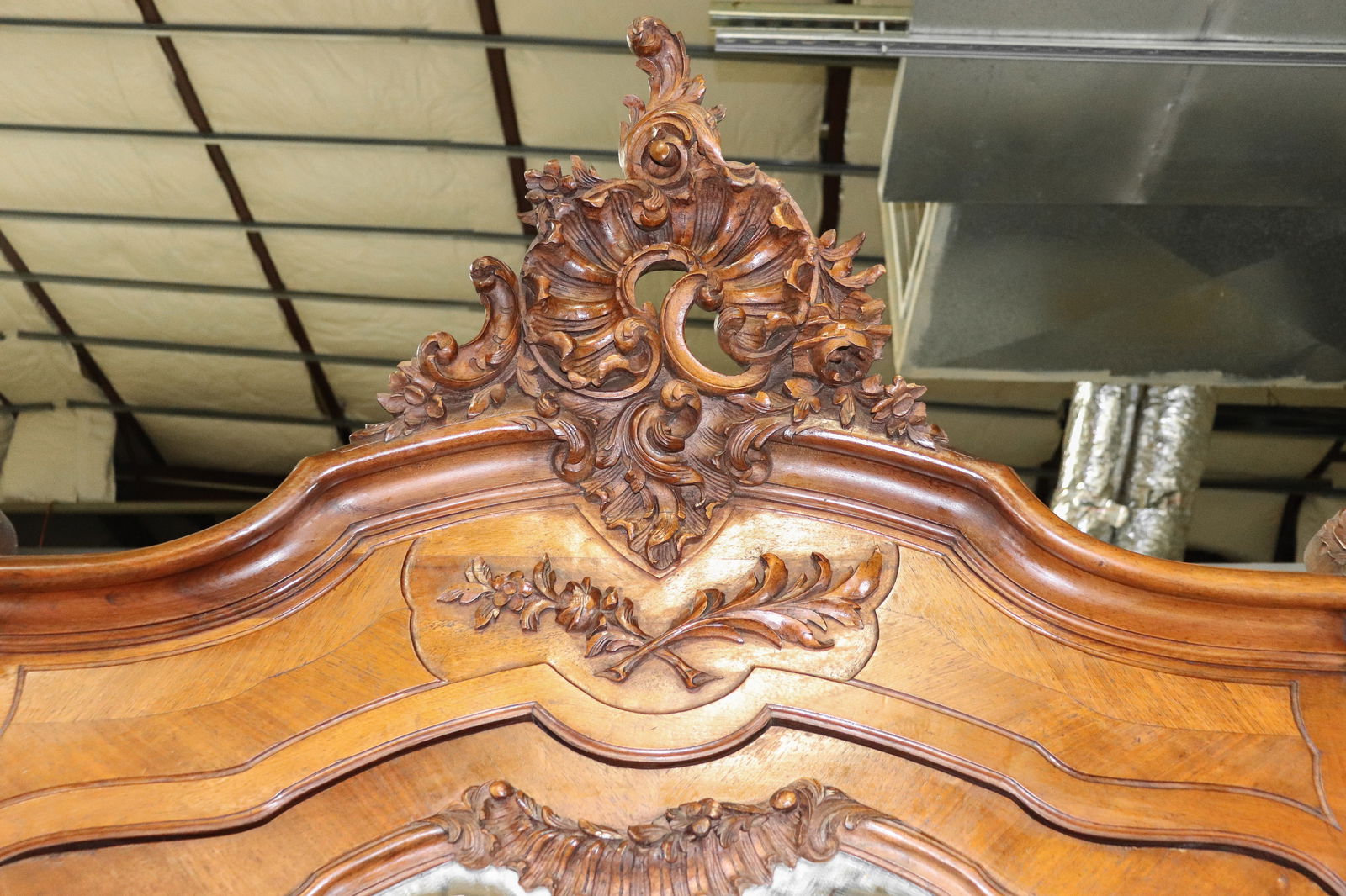 Louis XV Style Triple Mirror Door Walnut Armoire - 4