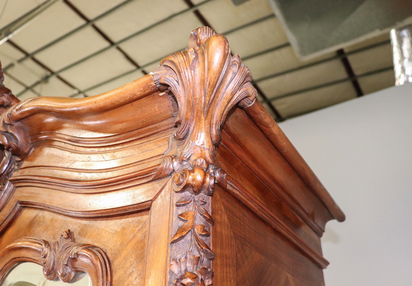 Louis XV Style Triple Mirror Door Walnut Armoire - 6