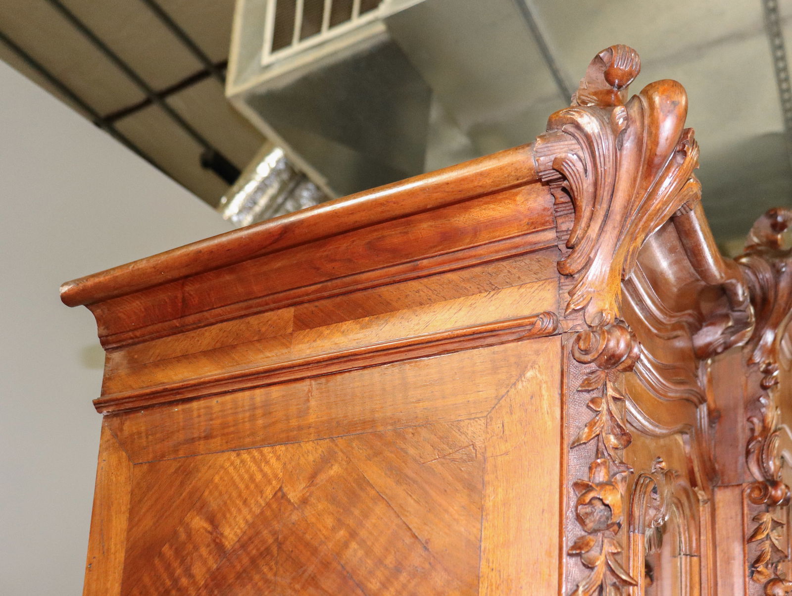 Louis XV Style Triple Mirror Door Walnut Armoire - 7