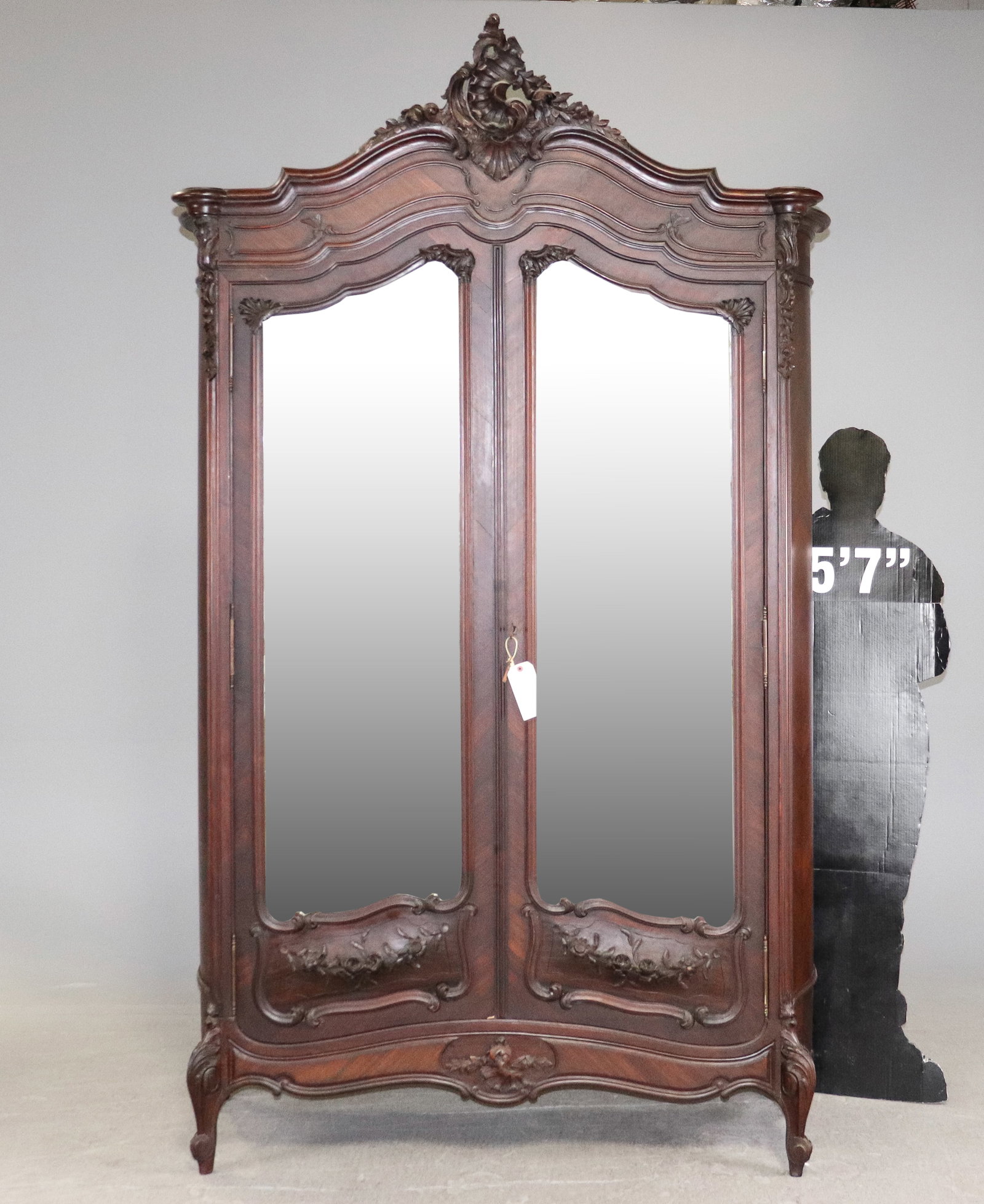 Louis XV Style Carved Double Mirror Door Armoire: French Louis XV Style Carved Double Mirror Door Armoire - 101 in tall x 55 x 22