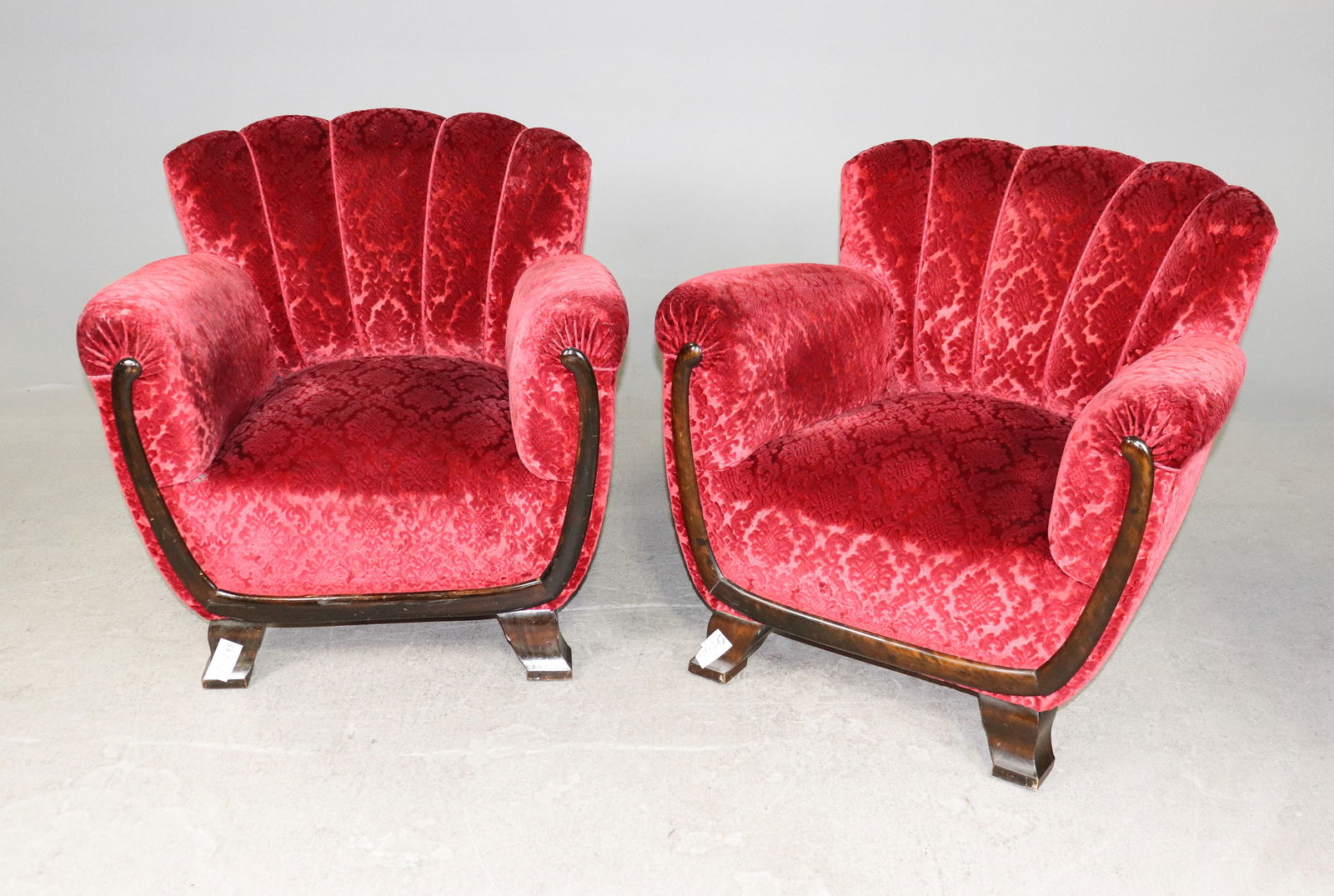 Pair Of Swedish Art Deco Style Upholstered Arm Chairs: Pair Of Swedish Art Deco Style Upholstered Arm Chairs - 29 in tall x 32 x 31, seat height is 17