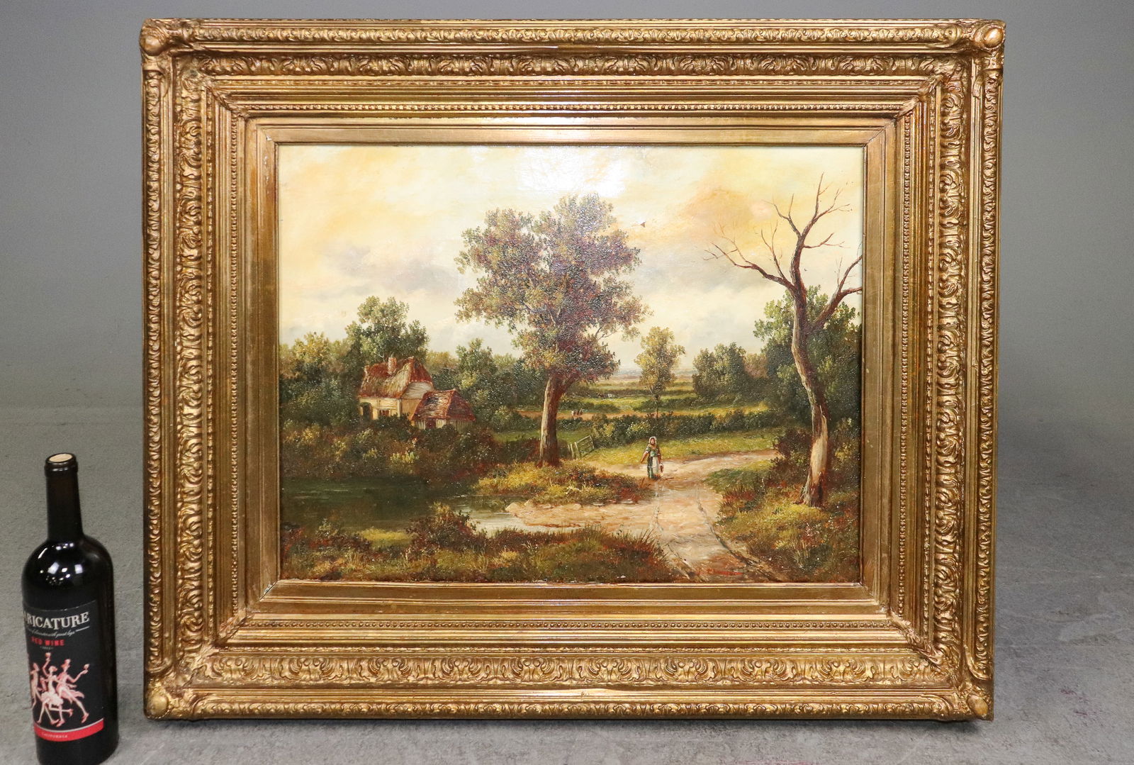 Gold Framed Oil on Canvas Landscape - Signed: Gold Framed Oil on Canvas Landscape - Signed - 34 in tall x 28 x 3.5