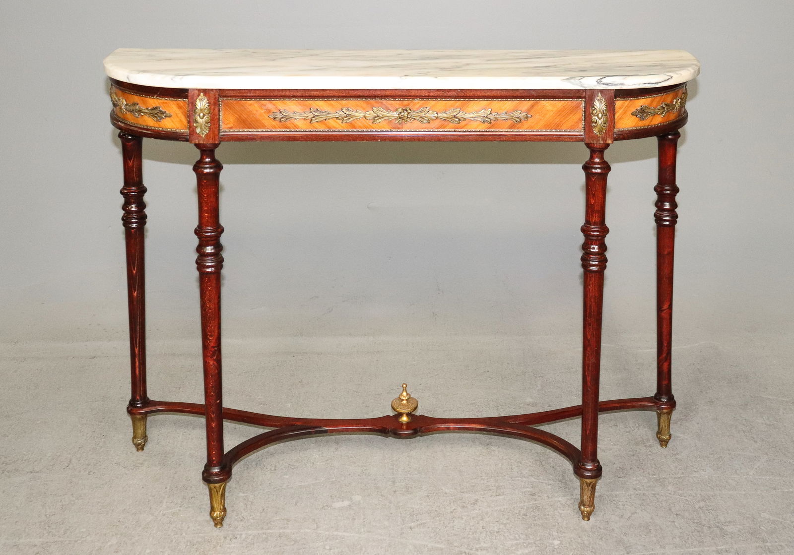 Louis XVI Style White Marble Top Mahogany Console: French Louis XVI Style White Marble Top Mahogany Console - 32 in tall x 44 x 11.5