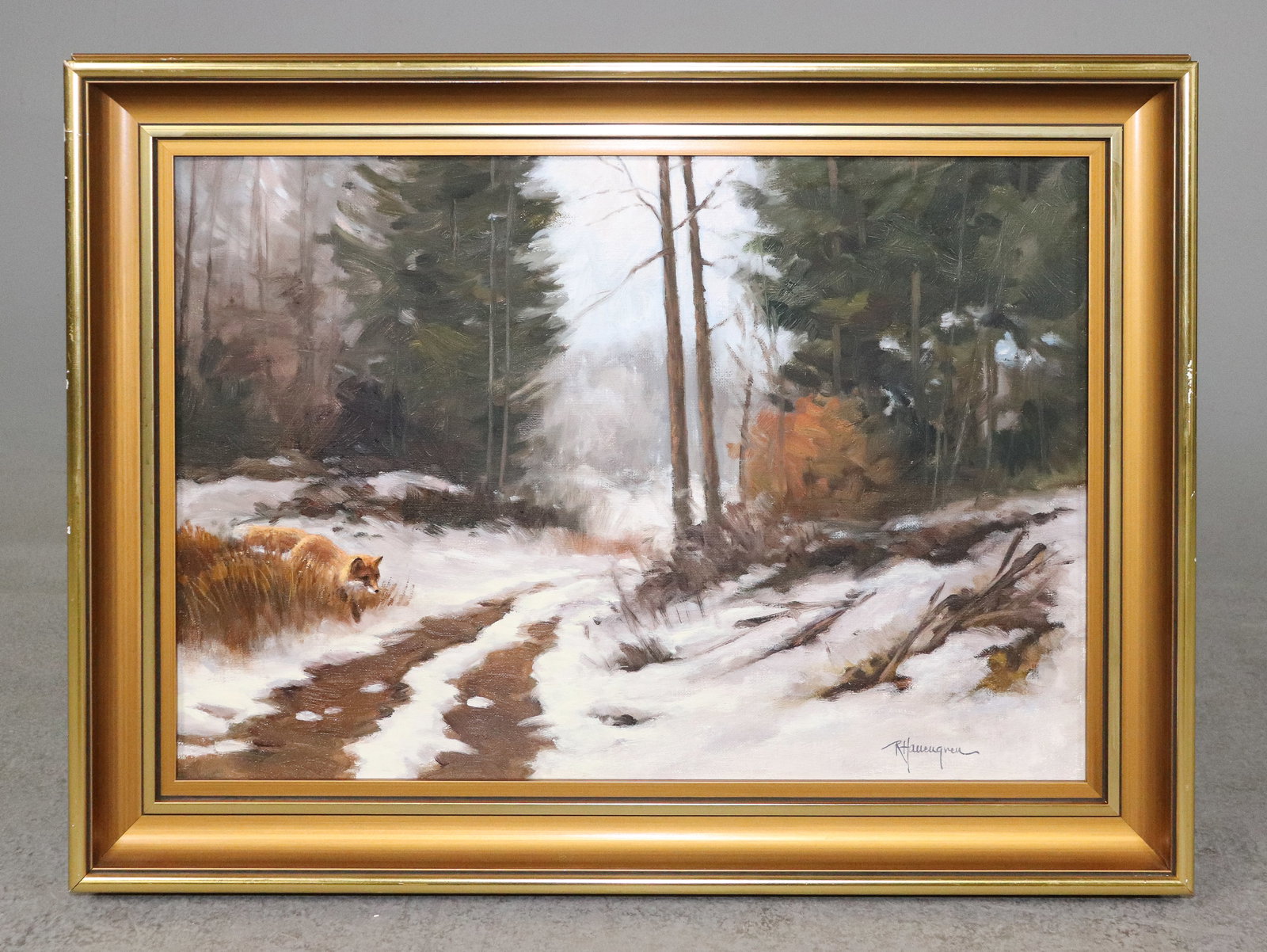 Gold Framed Oil On Canvas Winter Scene - Signed (1 of 4)