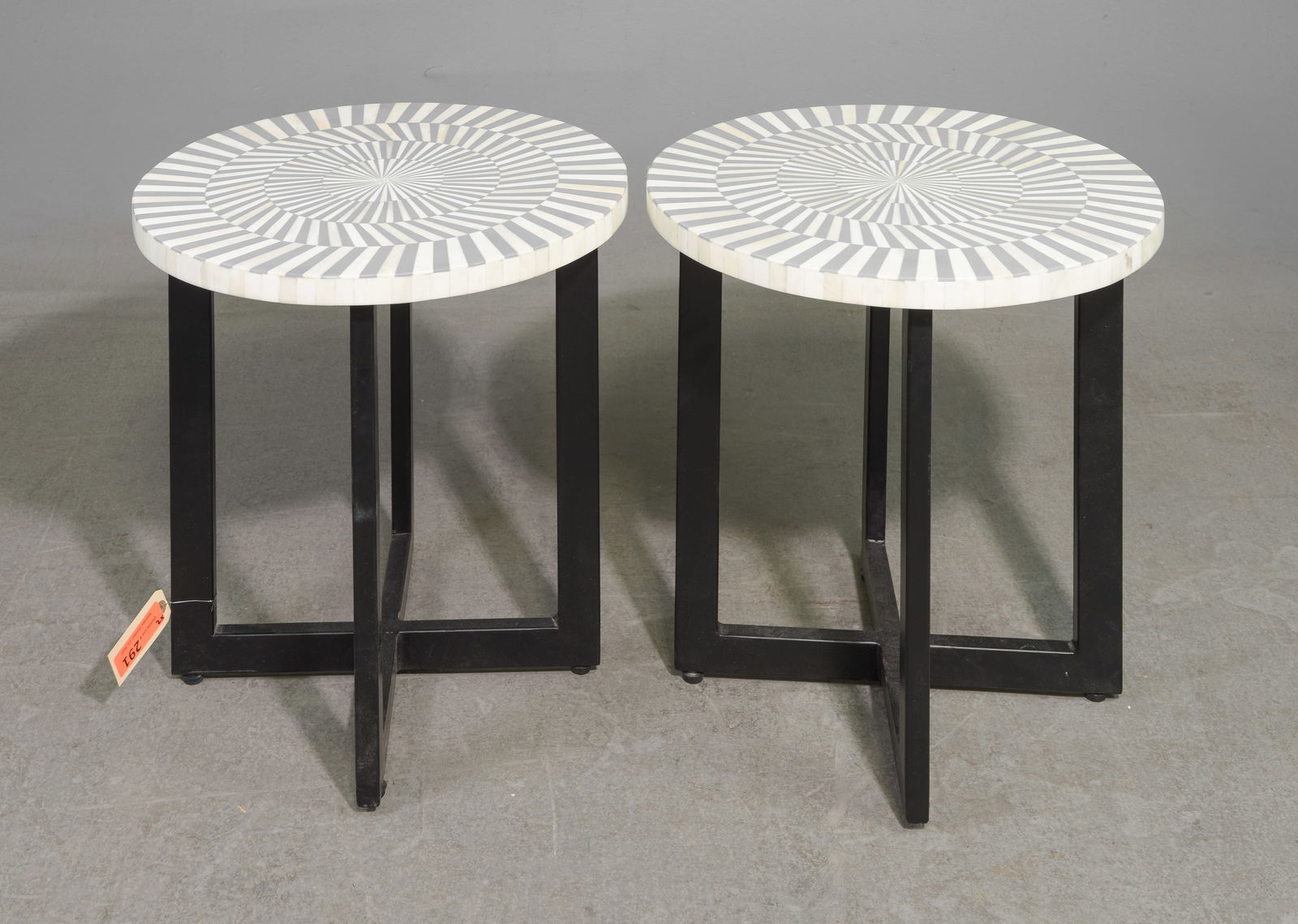 2 Grey & White Bone Inlaid Round Occasional Tables (1 of 3)