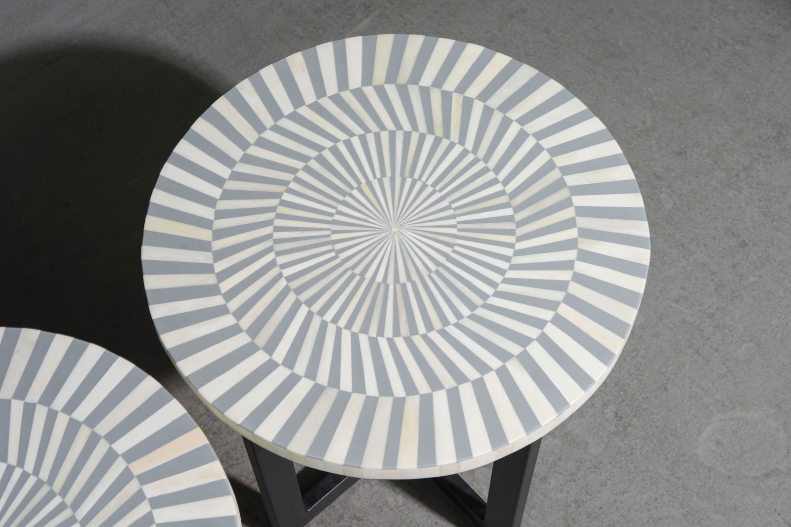 2 Grey & White Bone Inlaid Round Occasional Tables - 2