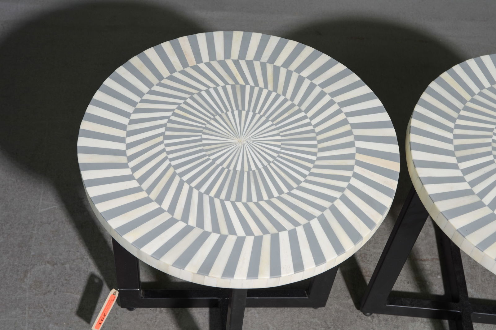 2 Grey & White Bone Inlaid Round Occasional Tables - 3