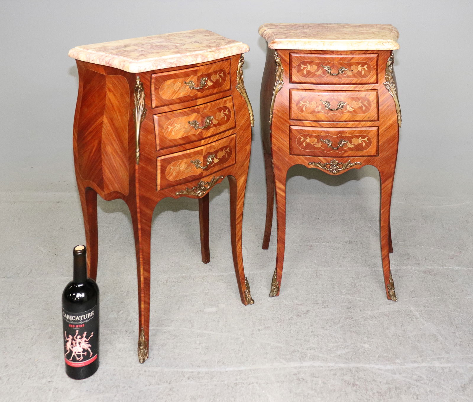 Pair of Louis XV Style Marble Top Nightstands (1 of 4)