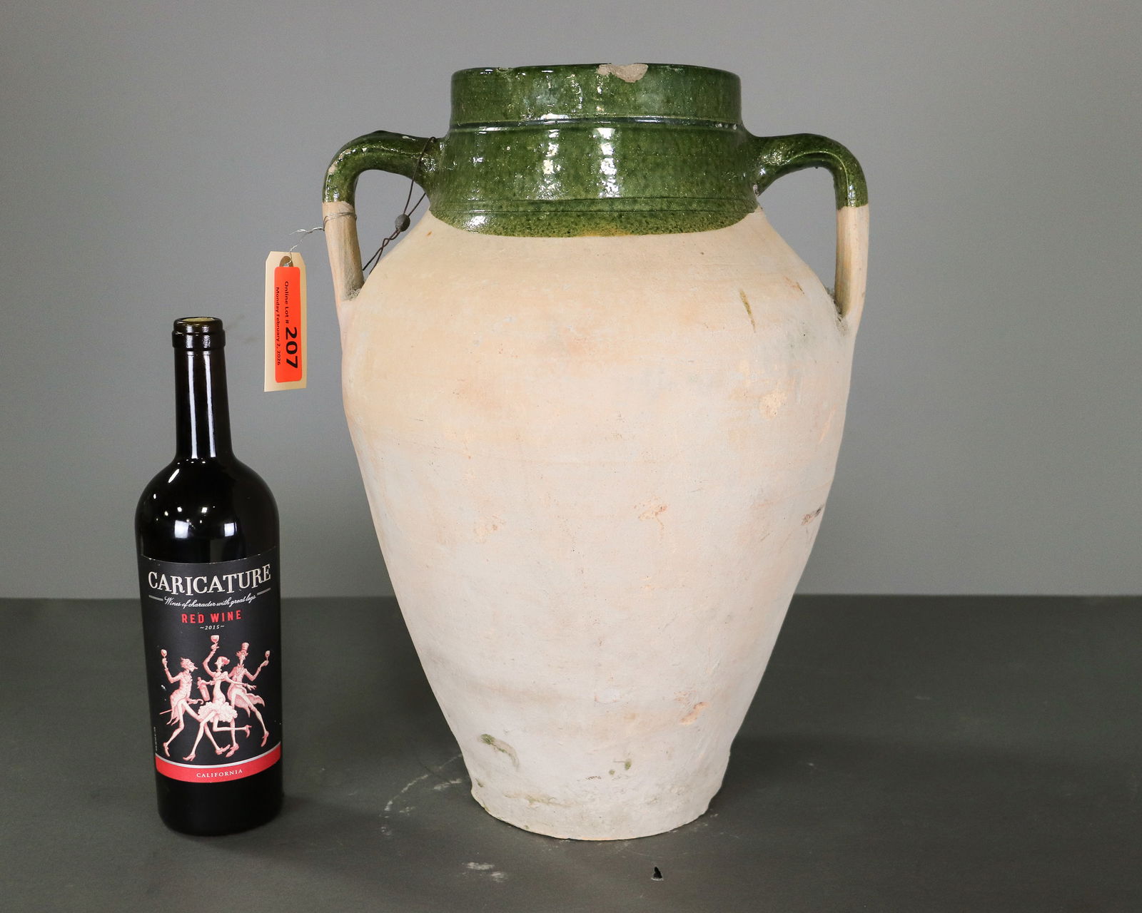 Green Glazed Olive Jar: Green Glazed Olive Jar - 17.5 in tall x 13 x 12