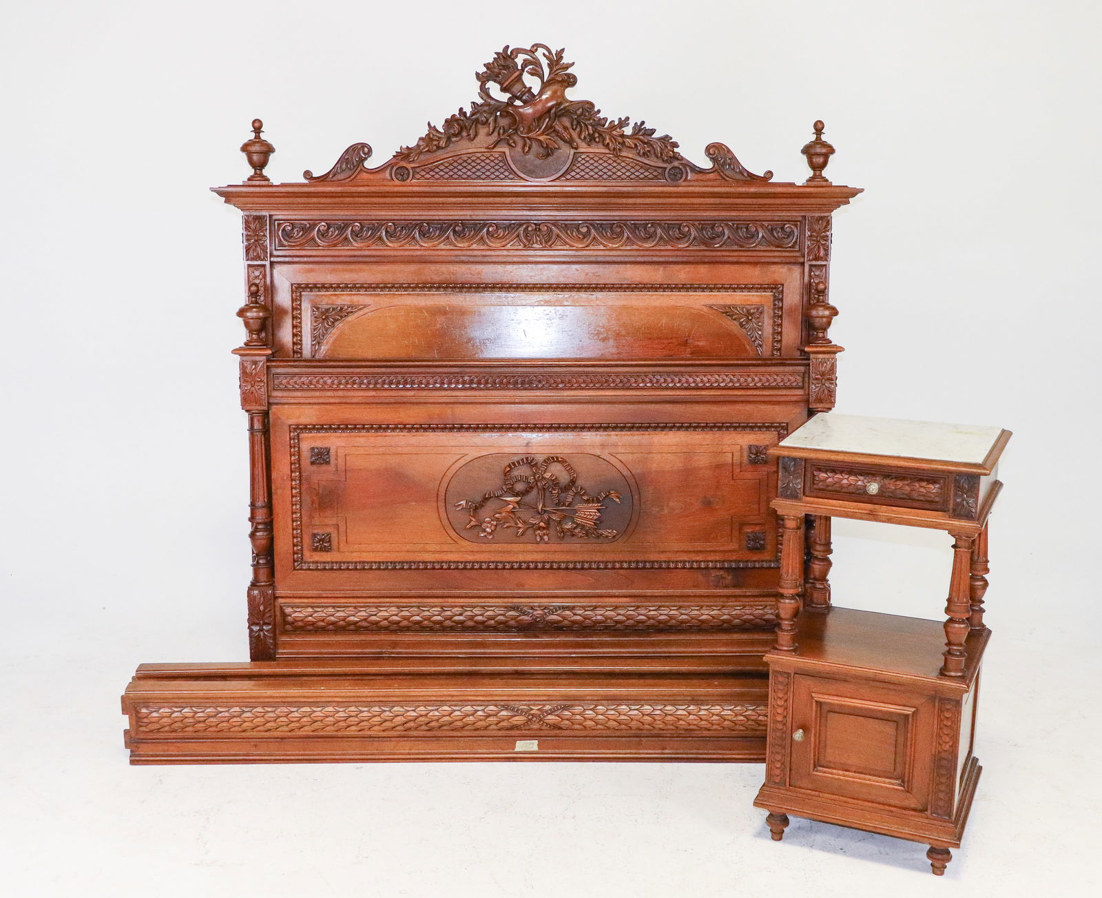 Louis XVI Style Bed With Rails & Marble Top Nightstands (1 of 7)