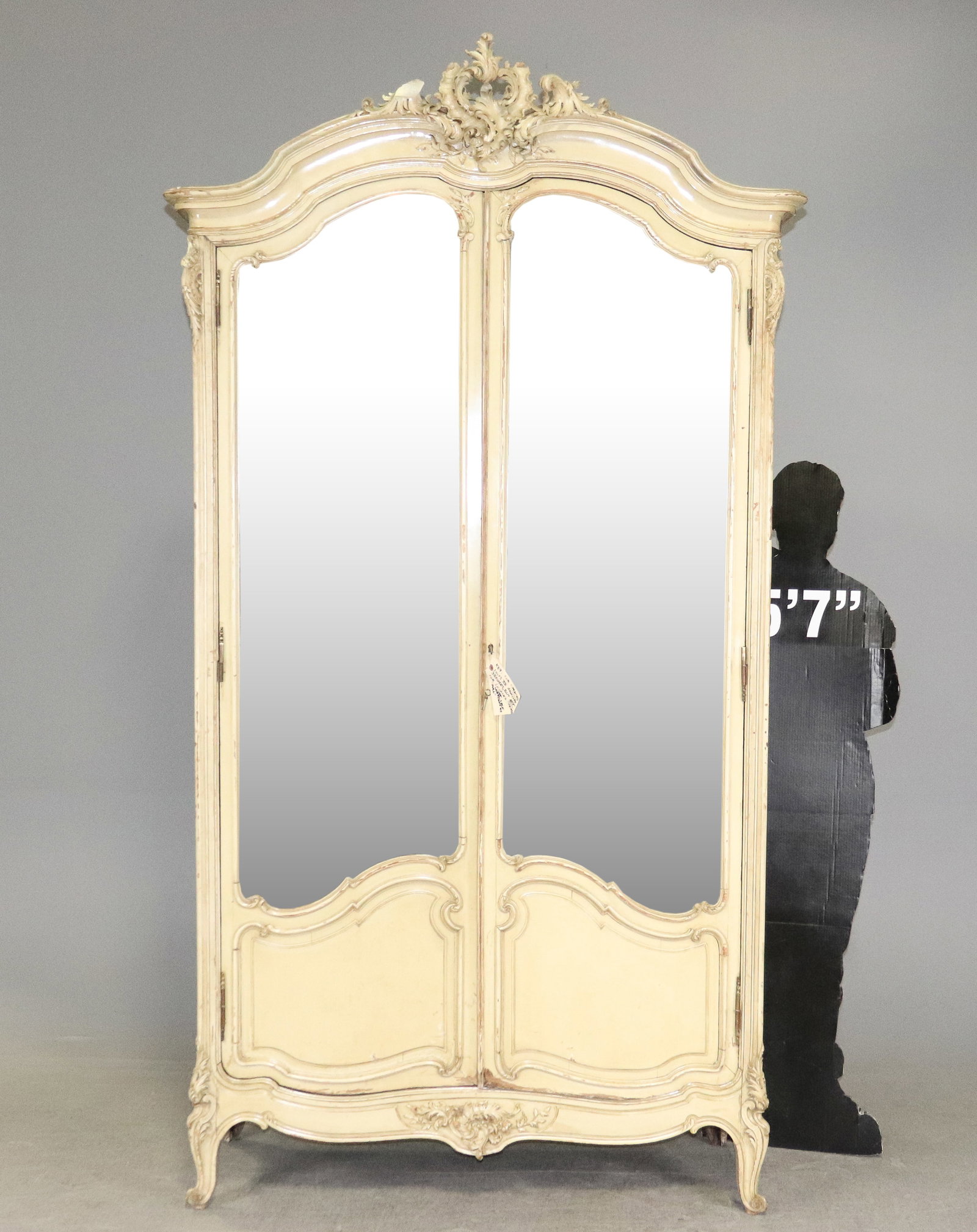 Louis XV Style Painted Double Mirror Door Armoire: Louis XV Style Painted Double Mirror Door Armoire - 100 in tall x 54 x 24