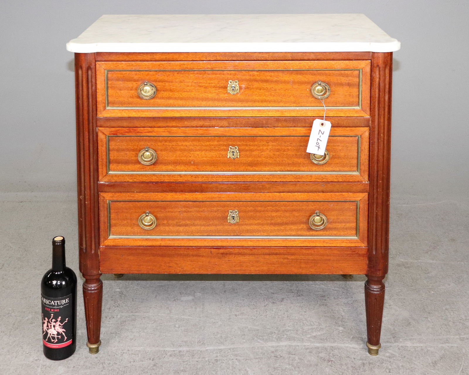 Louis XVI Style White Marble Top 3 Drawer Chest (1 of 8)