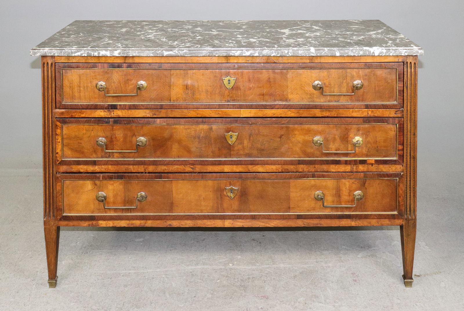 Louis XVI Style Marble Top Walnut 3 Drawers Chest (1 of 9)