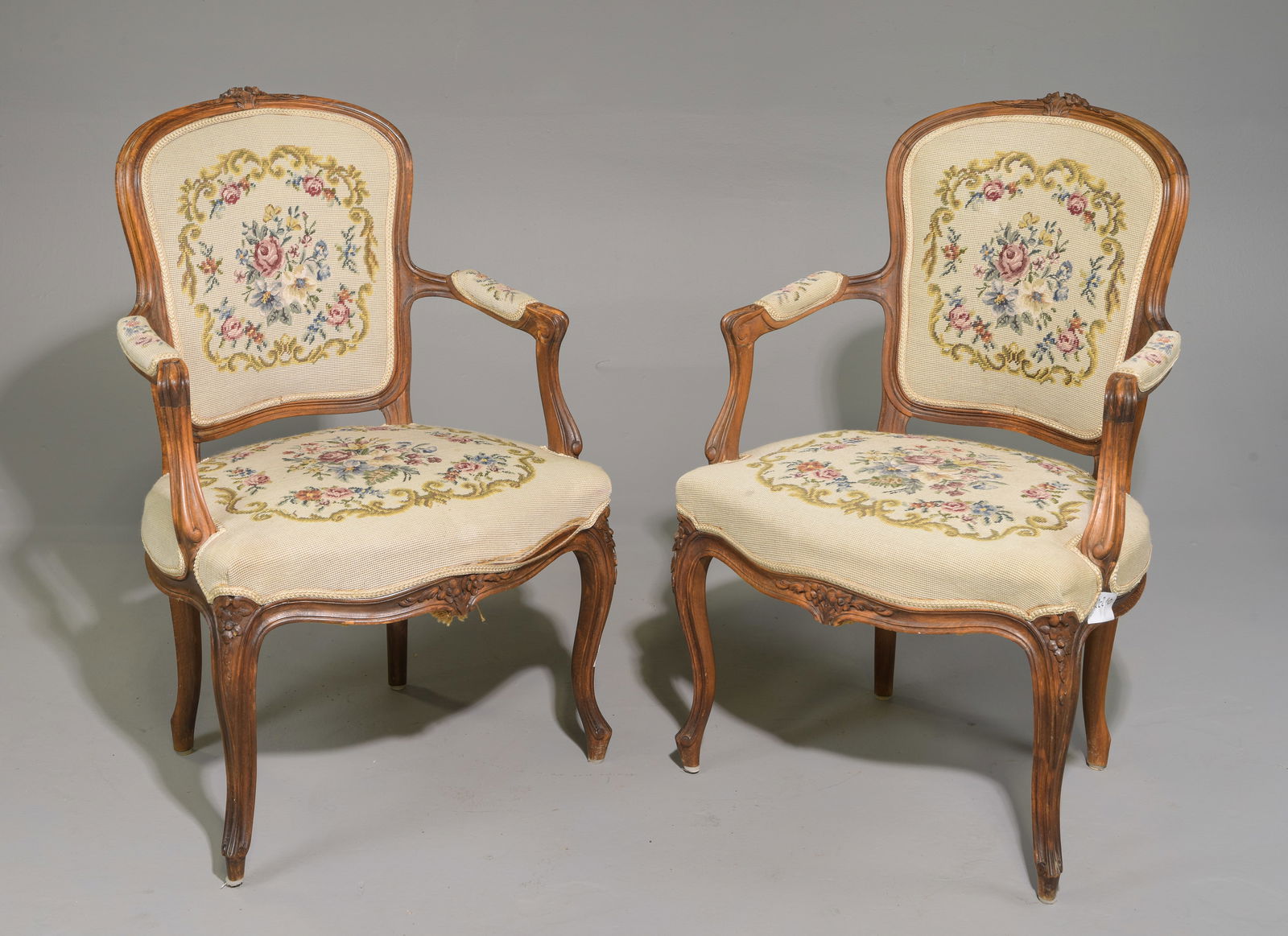 2 Louis XV Style Needlepoint Arm Chairs (1 of 6)