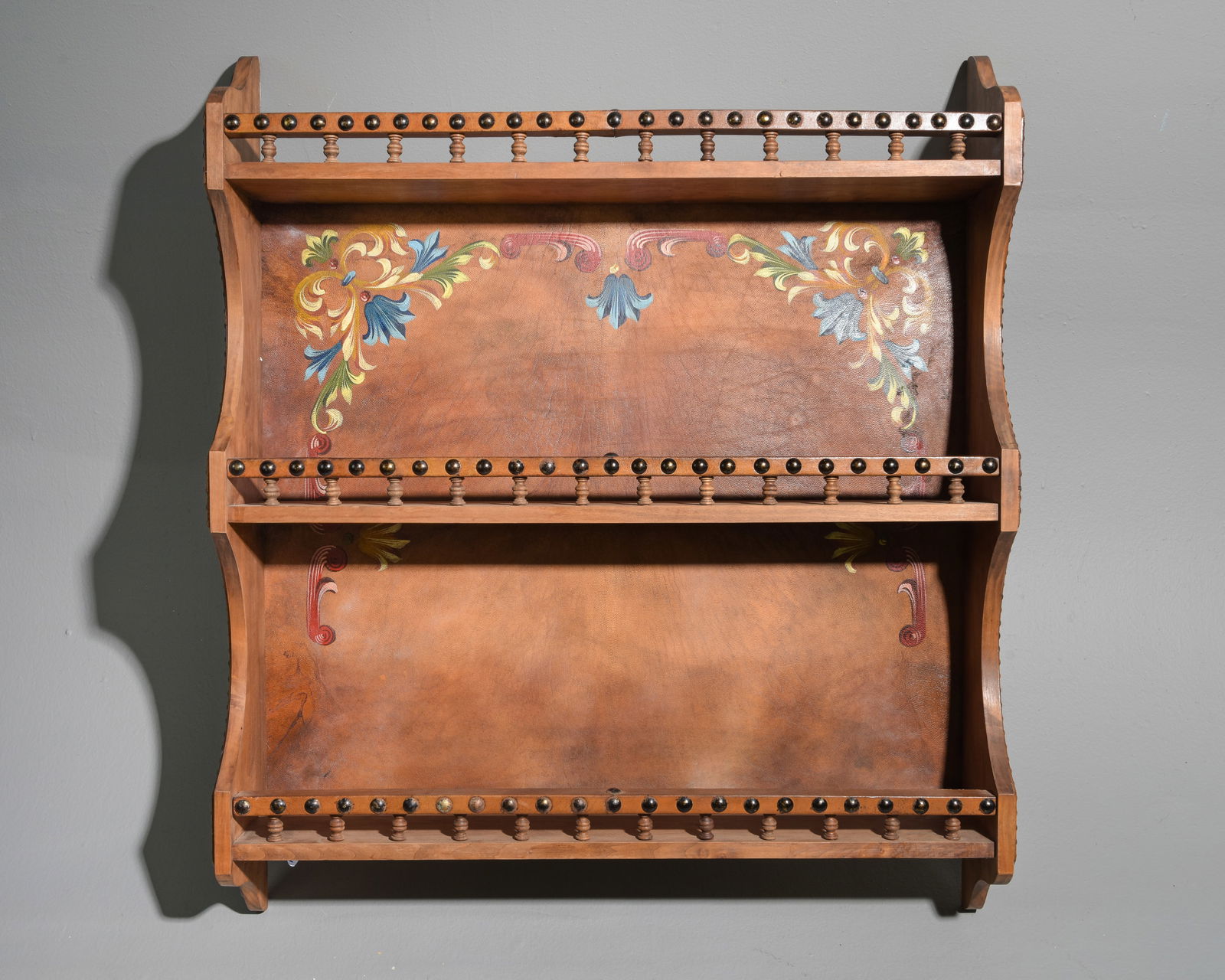 Swedish Leather & Wood Wall Shelf / Rack (1 of 4)