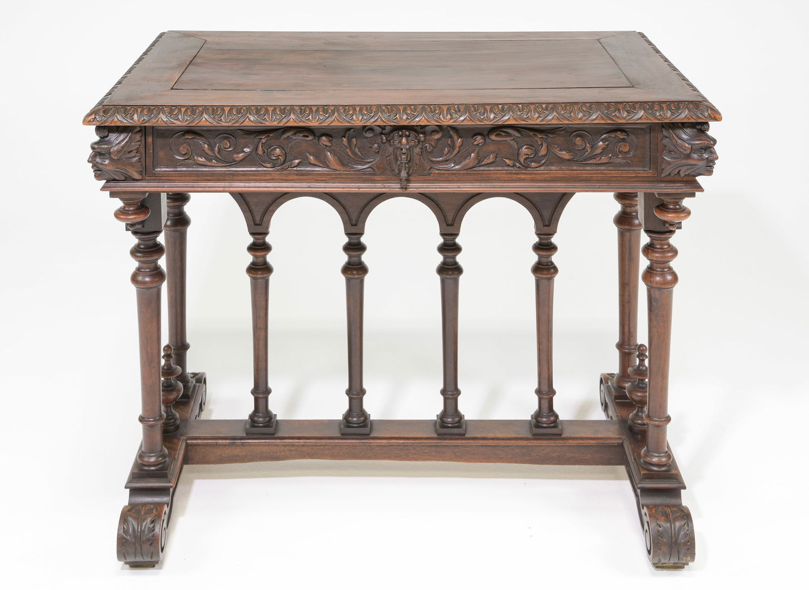 Renaissance Style Carved Oak Writing Table (1 of 6)