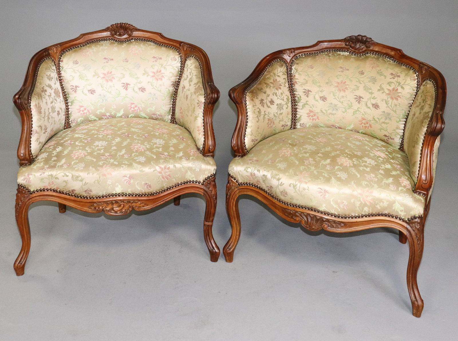 Pair Of Louis XV Style Upholstered Arm Chairs (1 of 8)