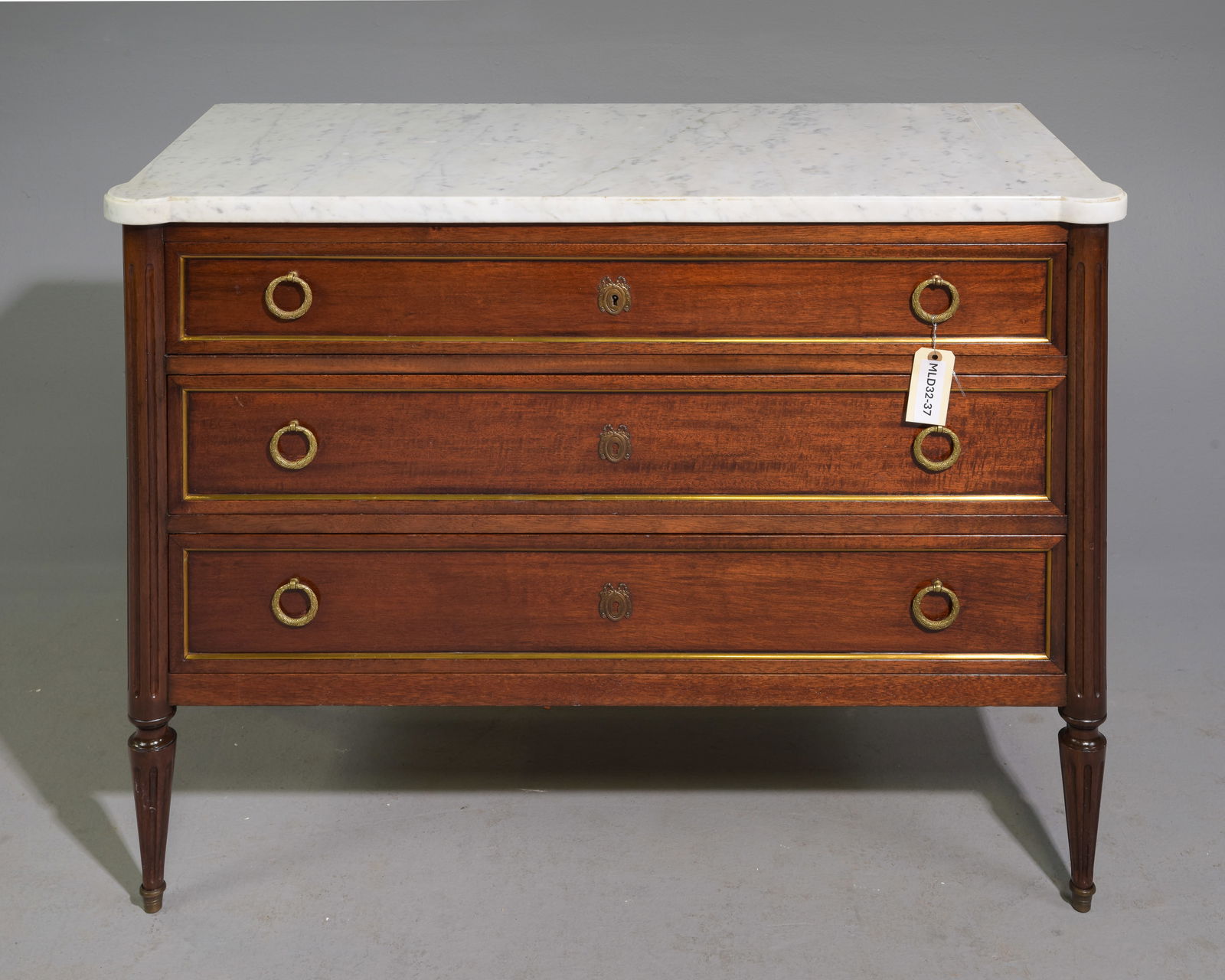 Louis XVI Style White Marble Top 3 Drawers Chest (1 of 7)