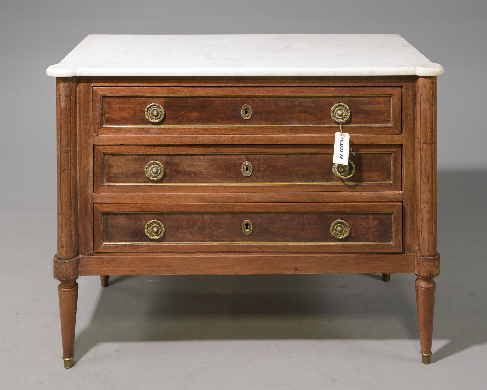 Louis XVI Style White Marble Top 3 Drawers Chest (1 of 7)