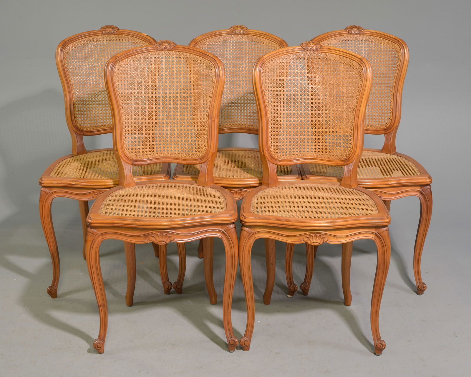 Louis XV Style Set of 5 Caned Dining Chairs (1 of 4)