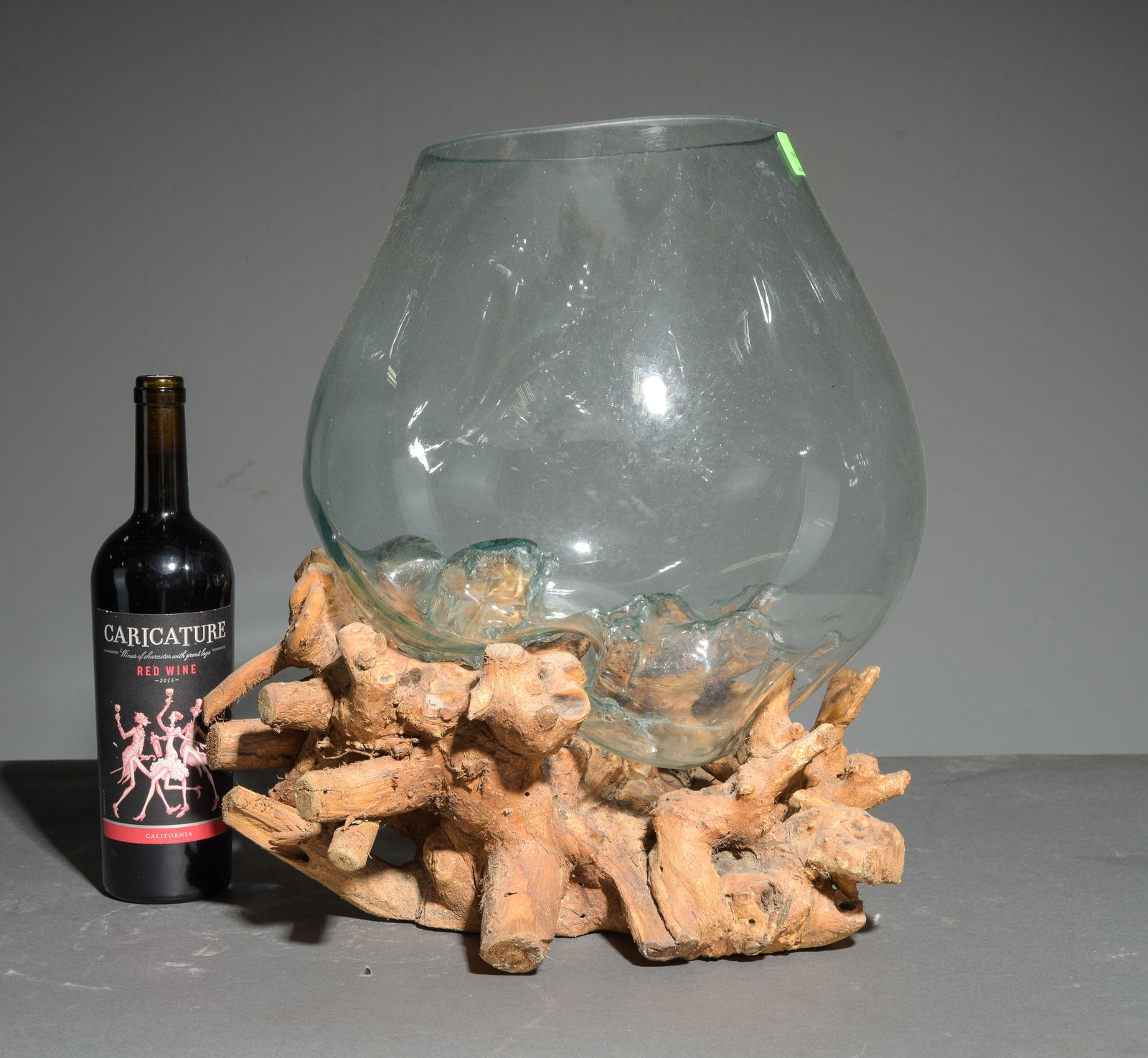 Large Blown Glass & Driftwood Terrarium #3: Large Blown Glass & Driftwood Terrarium - 17 in tall x 17 x 15