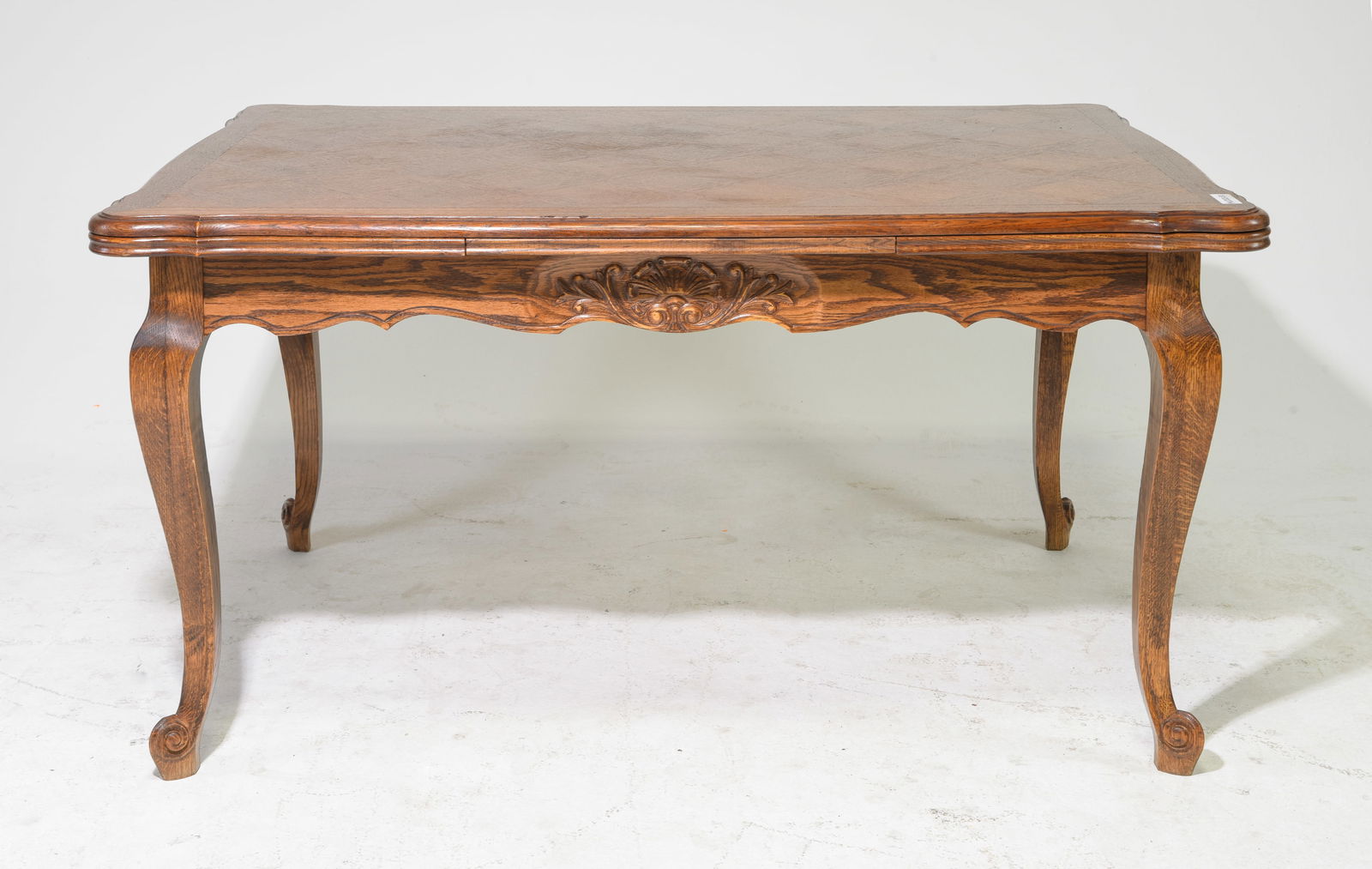 Louis XV Style Oak Parquet Top Draw Leaf Table (1 of 5)