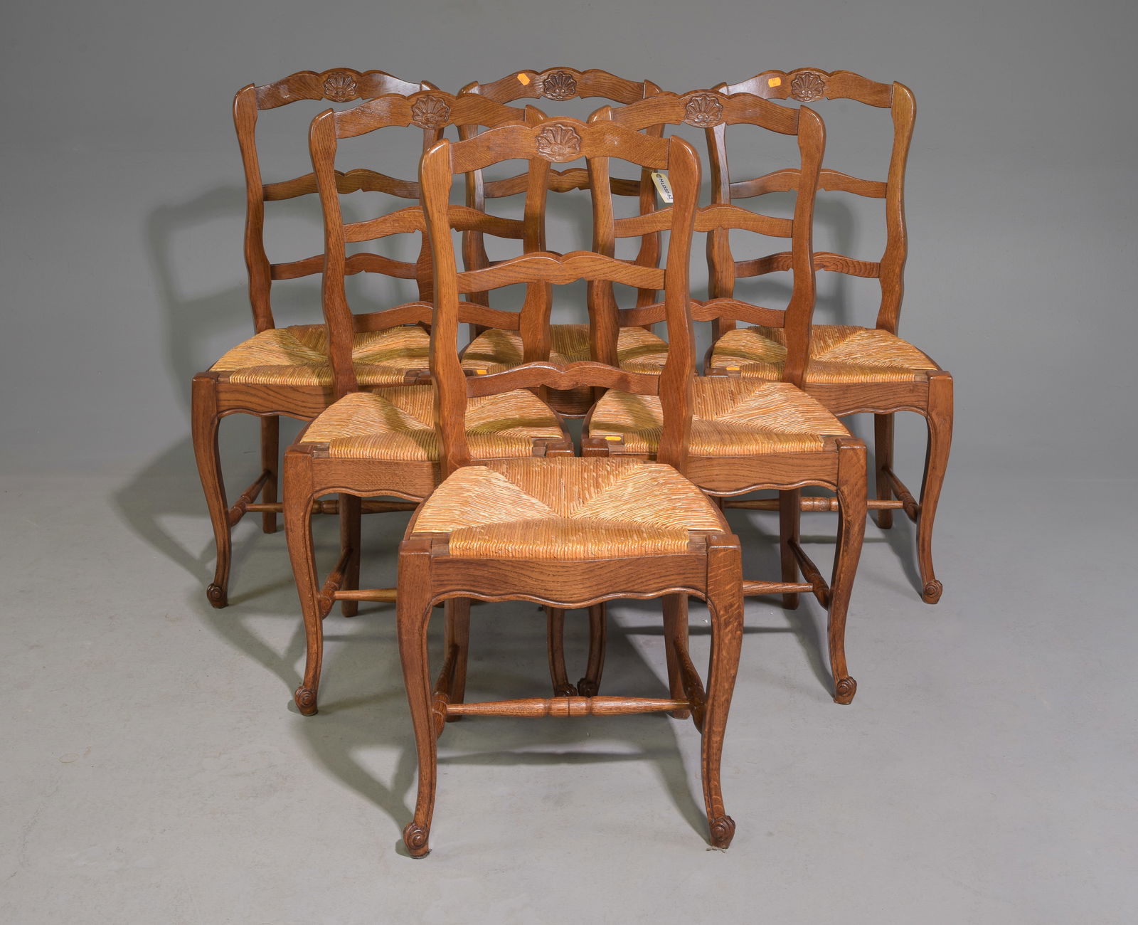 Louis XV Style Set of 6 Oak Rush Seat Chairs (1 of 4)