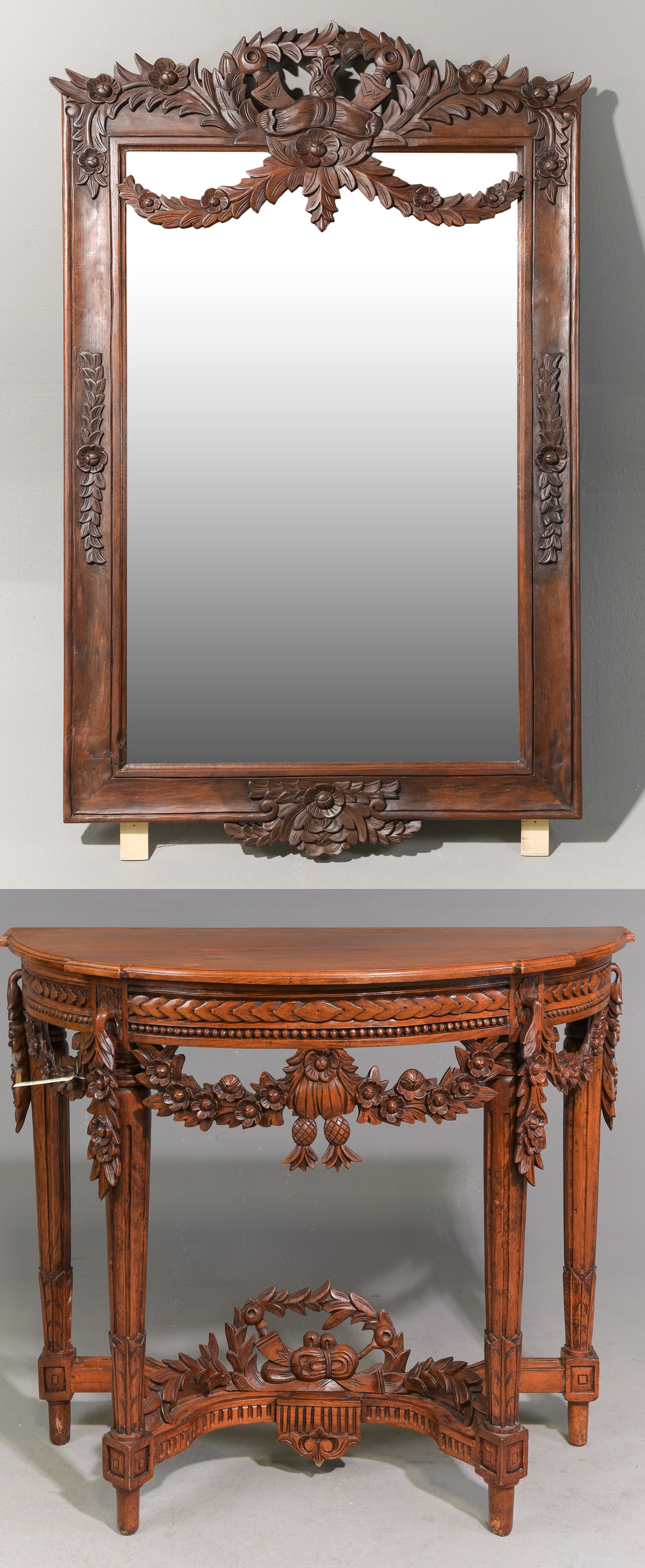 Louis XVI Style Carved Demilune Console with Mirror (1 of 9)