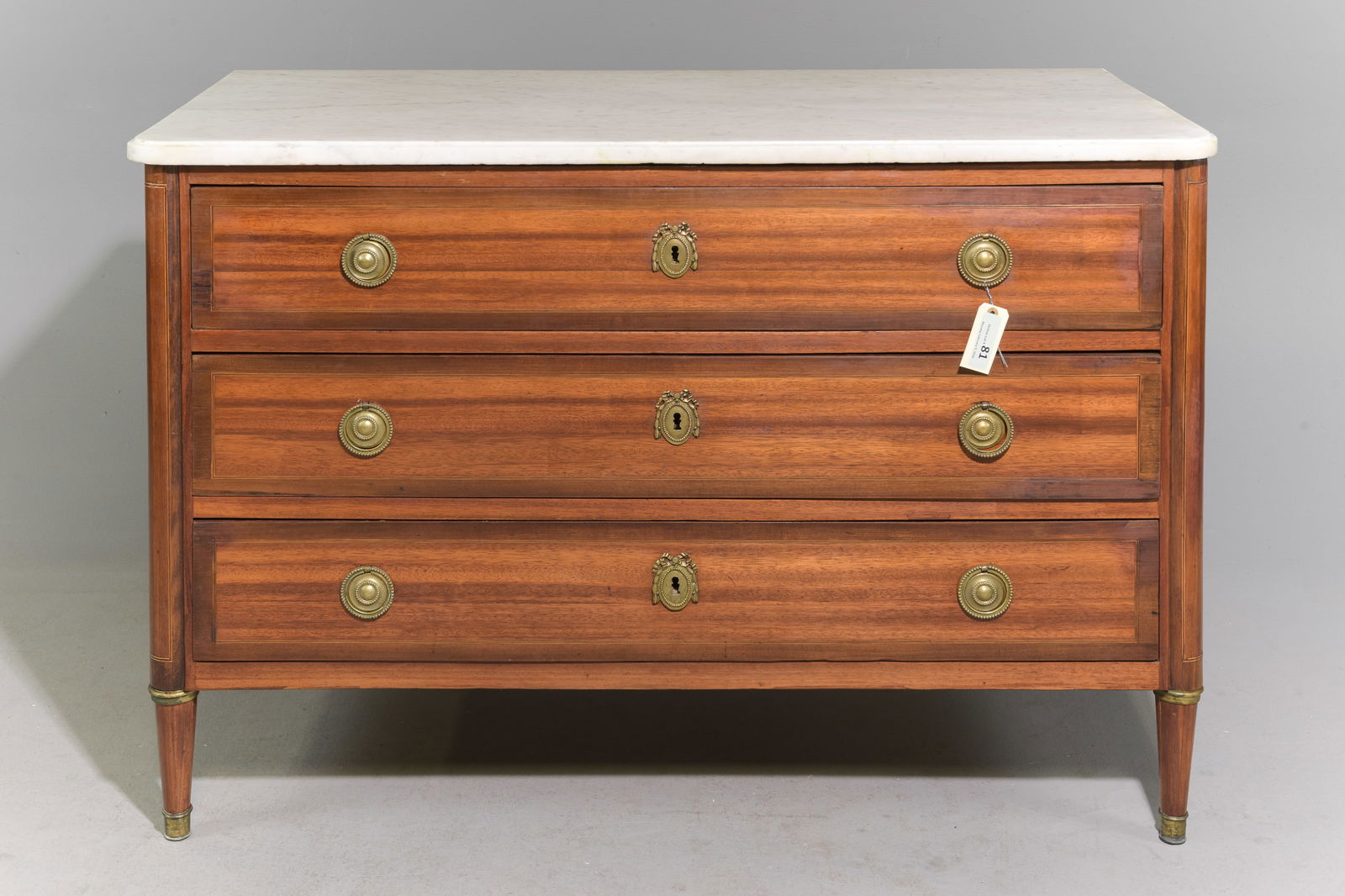 Louis XVI Style Three Drawer Marble Top Chest (1 of 5)