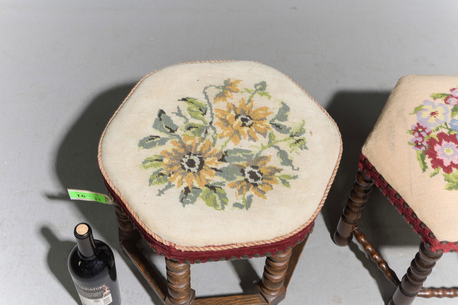 2 Danish Oak Needlepoint Stools - 2