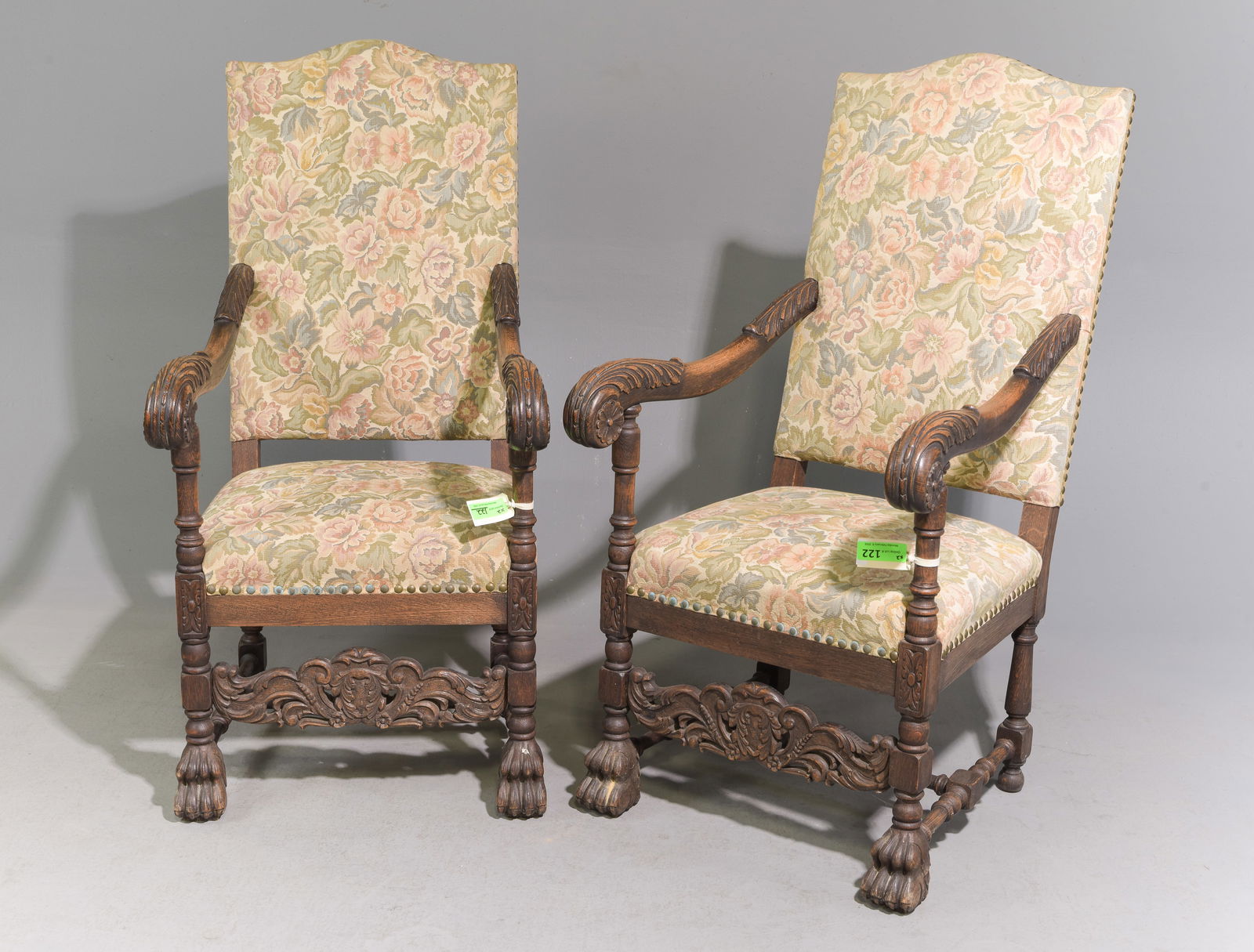 2 Renaissance Style Danish Oak Arm Chairs (1 of 5)