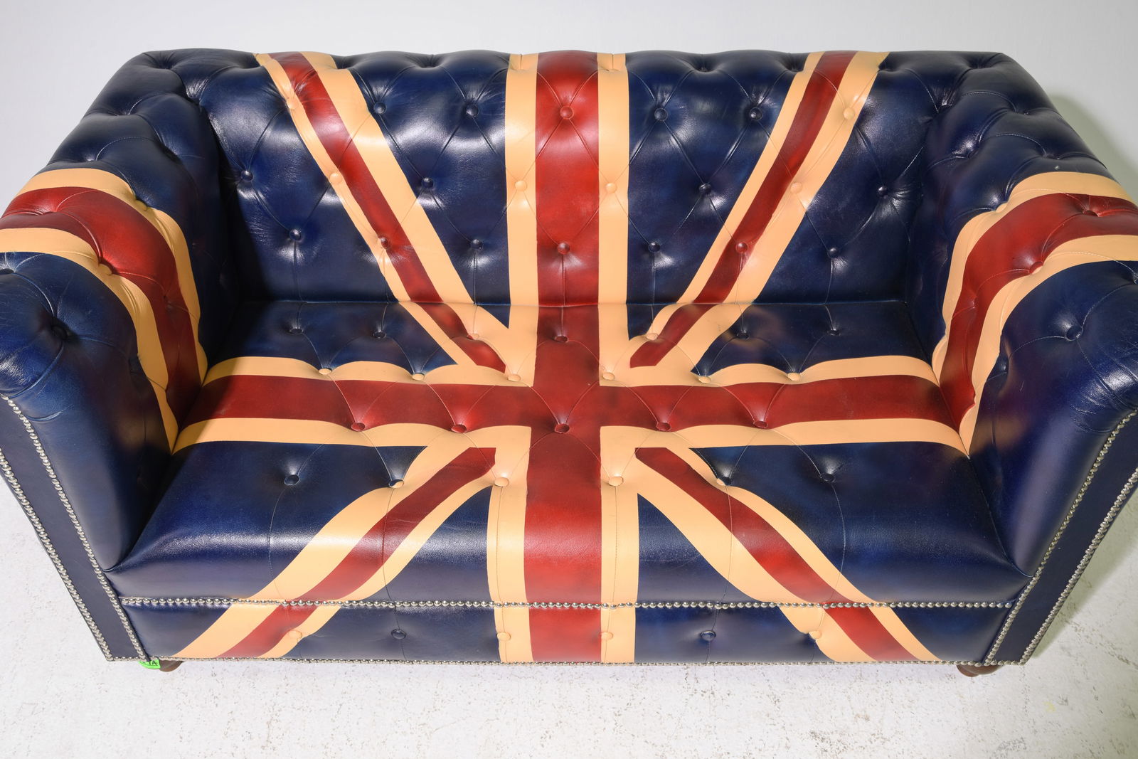 Union Jack Leather Button Tufted Sofa - 2