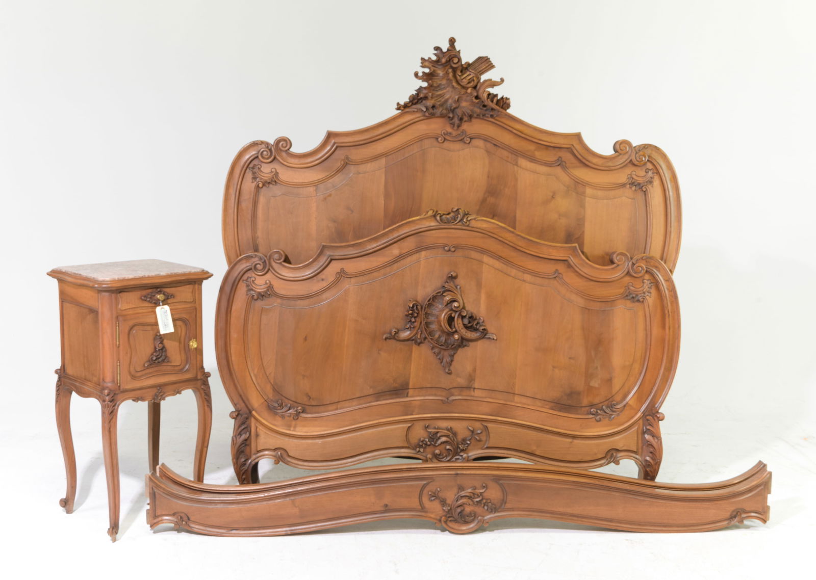 Louis XV Style Bed with Rails & Nightstand (1 of 6)